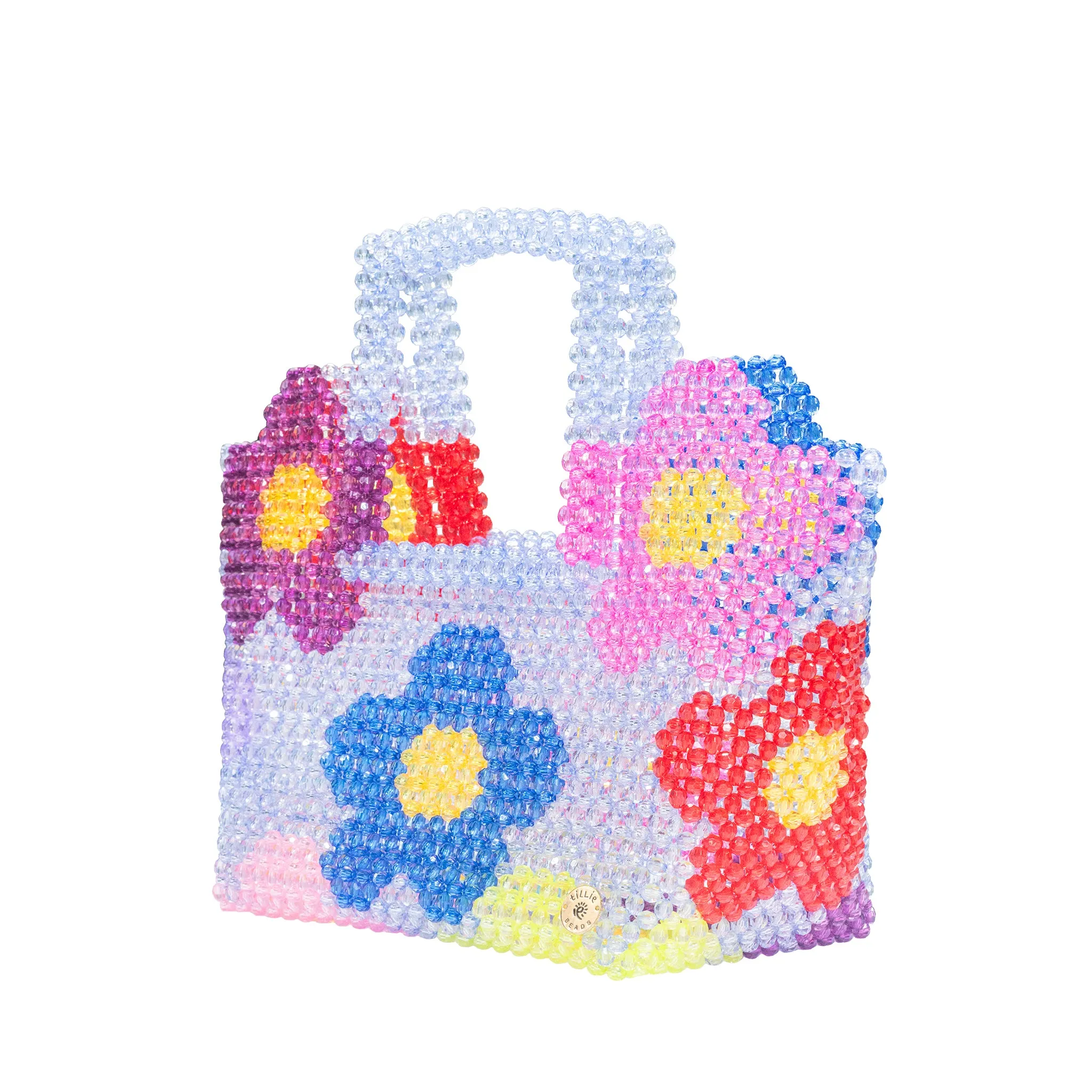 BUNDLE-Colourful Daisy Square Handle Grocery Bead Bag & Daily Wear Carnival Bead Necklace