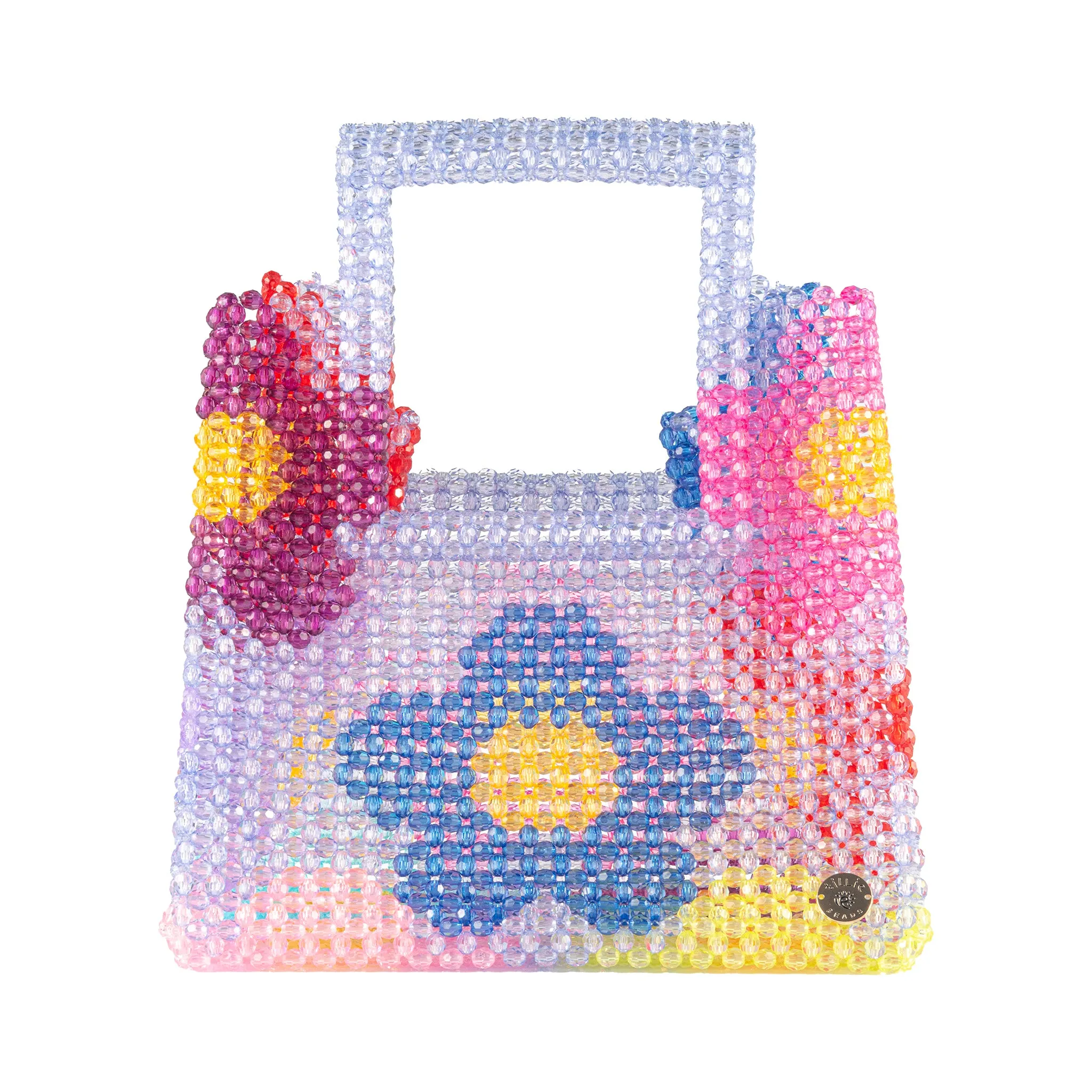 BUNDLE-Colourful Daisy Square Handle Grocery Bead Bag & Daily Wear Carnival Bead Necklace