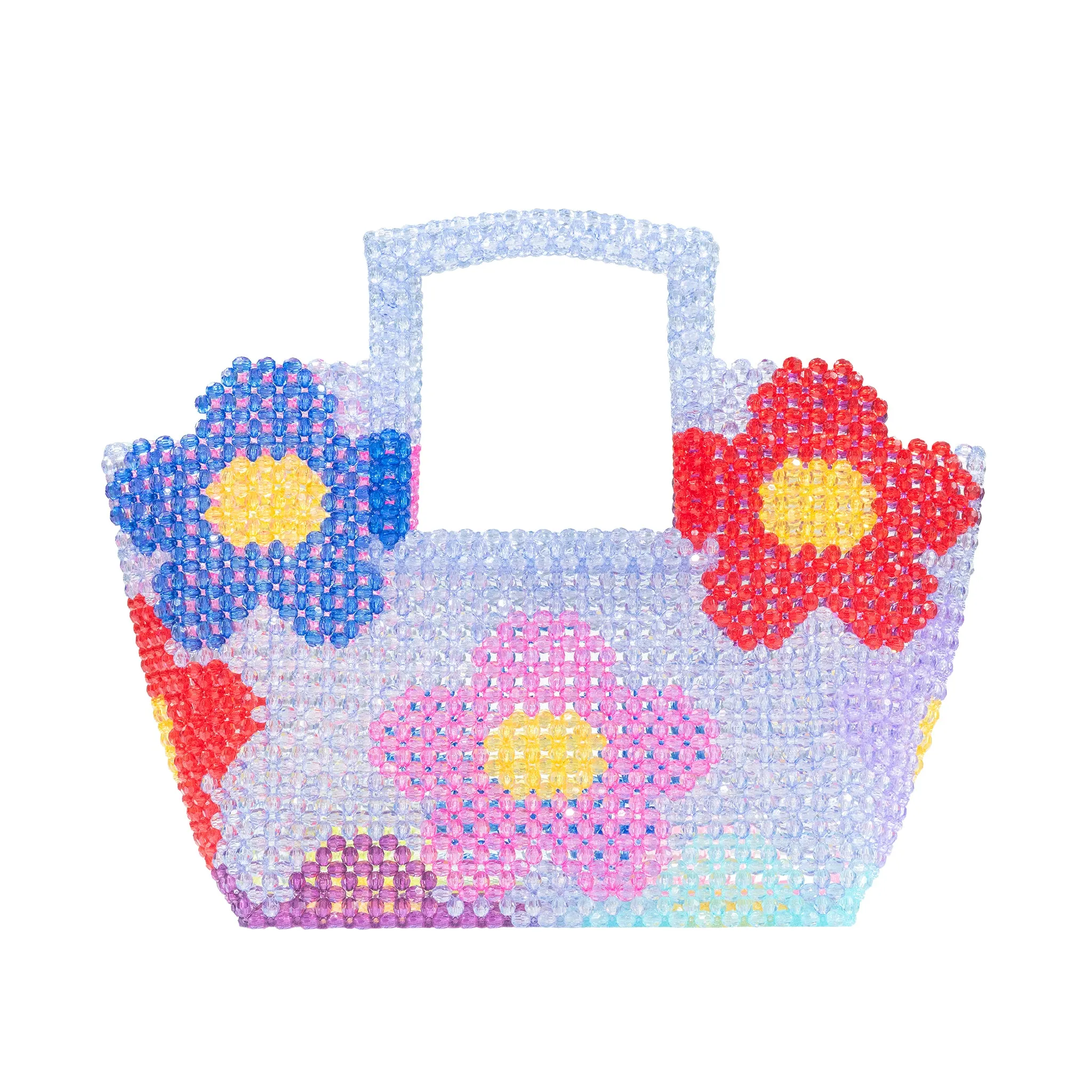 BUNDLE-Colourful Daisy Square Handle Grocery Bead Bag & Daily Wear Carnival Bead Necklace