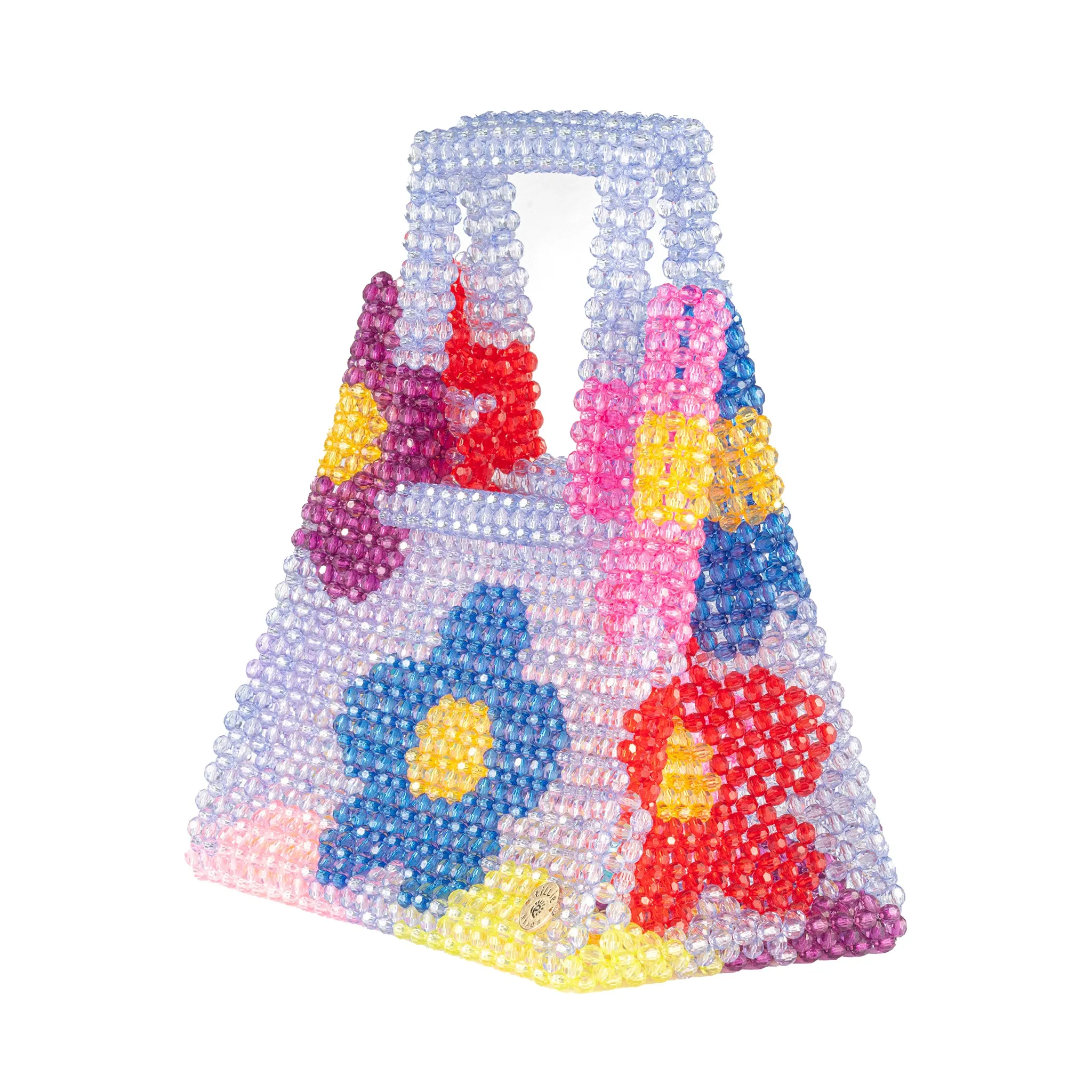 BUNDLE-Colourful Daisy Square Handle Grocery Bead Bag & Daily Wear Carnival Bead Necklace