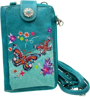 Butterfly Flower Season Embroidery Crossbody Phone Wallet Purse