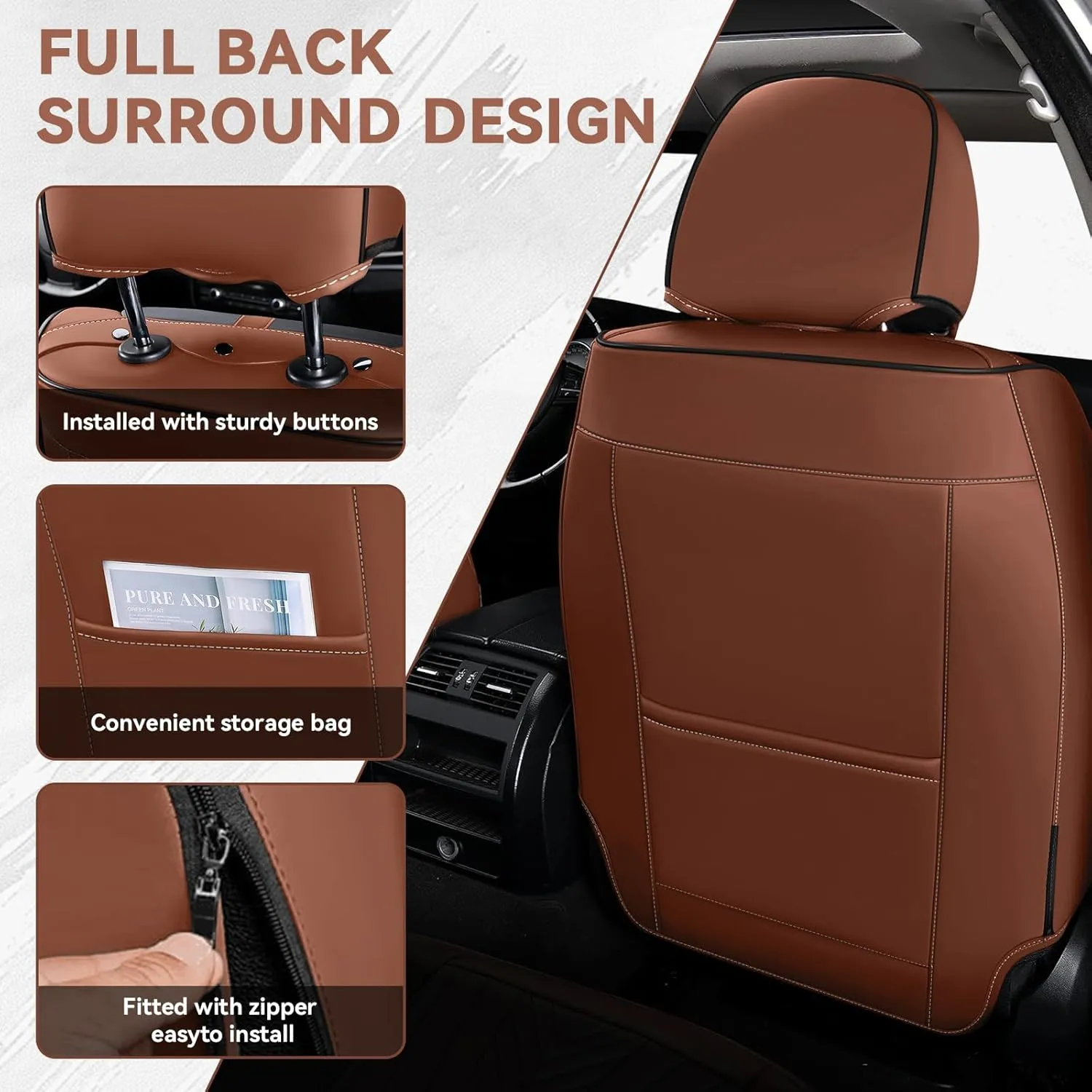 Car Seat Cover for Toyota FJ Cruiser 2007-2014,Leather Seat Cover for Car,Breathable Vehicle Cushions Cover Waterproof Protectors Interior Accessories, (Full Set,Black&Brown)