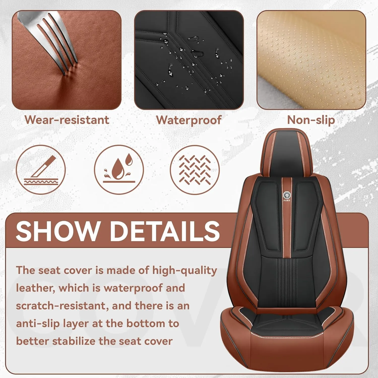 Car Seat Cover for Toyota FJ Cruiser 2007-2014,Leather Seat Cover for Car,Breathable Vehicle Cushions Cover Waterproof Protectors Interior Accessories, (Full Set,Black&Brown)