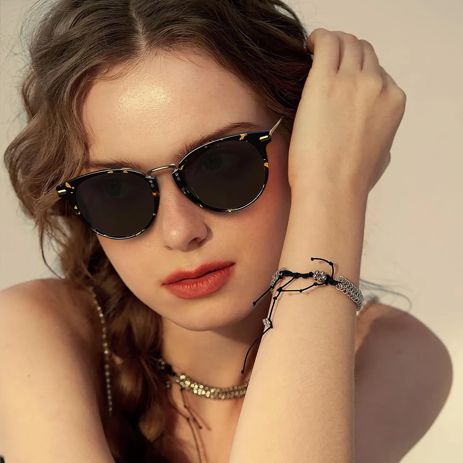 CARFIA Retro Acetate Cat Eye Sunglasses for Women Polarized UV Protection, Cateye Ladies Sunnies Metal Bridge Brow Eyewears