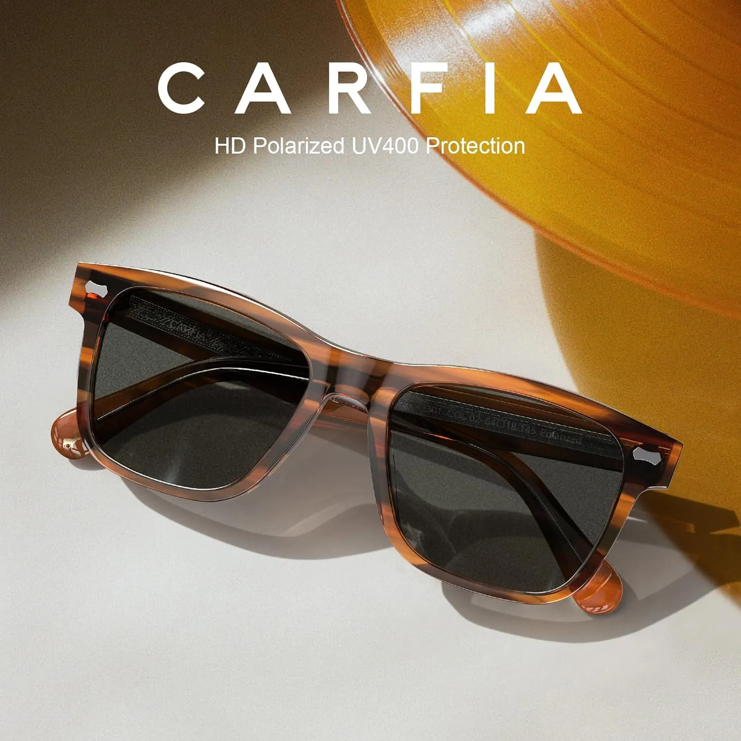 CARFIA Retro Acetate Polarized Sunglasses for Men UV Protection with Embossed Pattern Wire Core CA2301