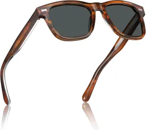 CARFIA Retro Acetate Polarized Sunglasses for Men UV Protection with Embossed Pattern Wire Core CA2301