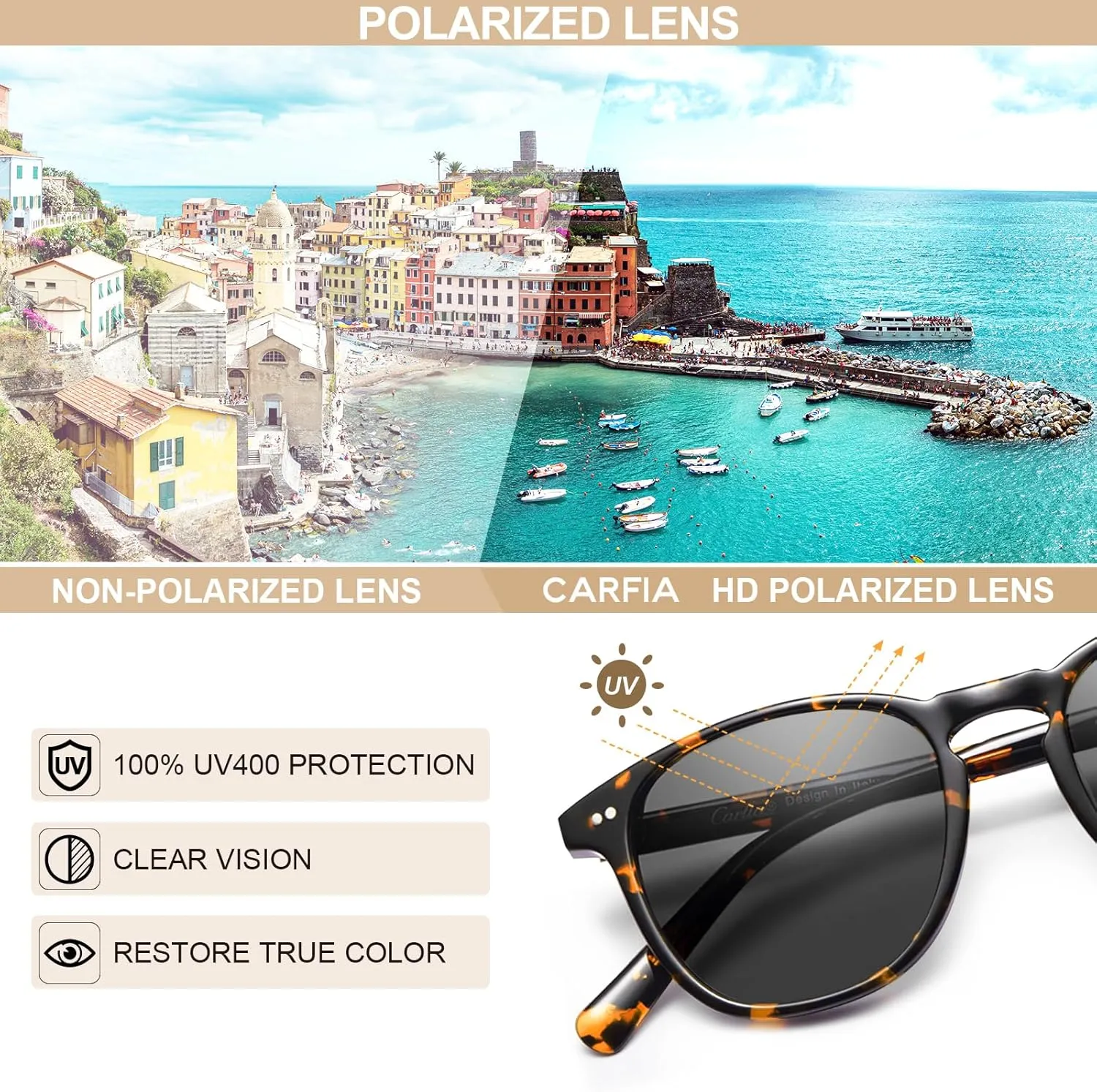 CARFIA Retro Cool Acetate Polarized Sunglasses for Men UV Protection, Outdoor Fashion Driving Eyewears Male Square Sunnies