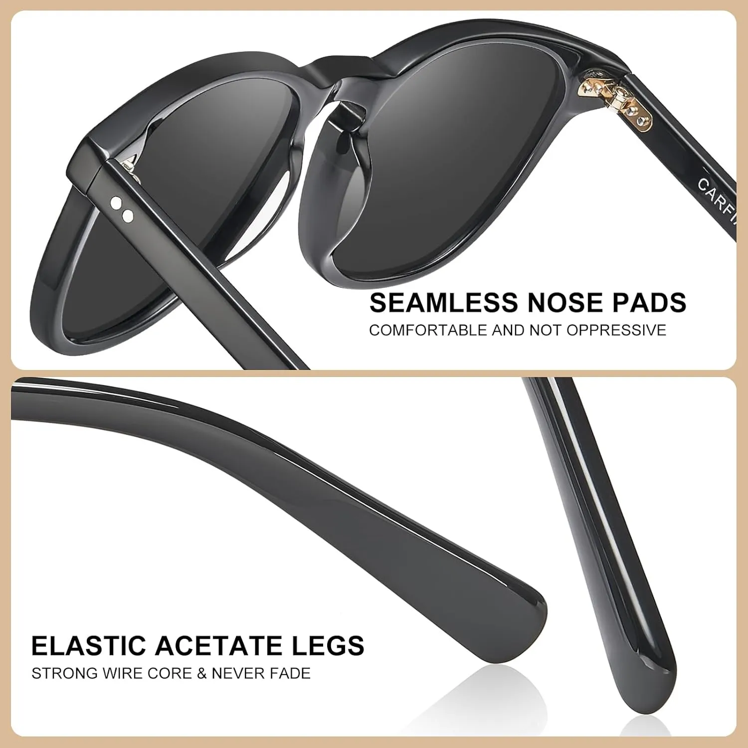CARFIA Retro Cool Acetate Polarized Sunglasses for Men UV Protection, Outdoor Fashion Driving Eyewears Male Square Sunnies