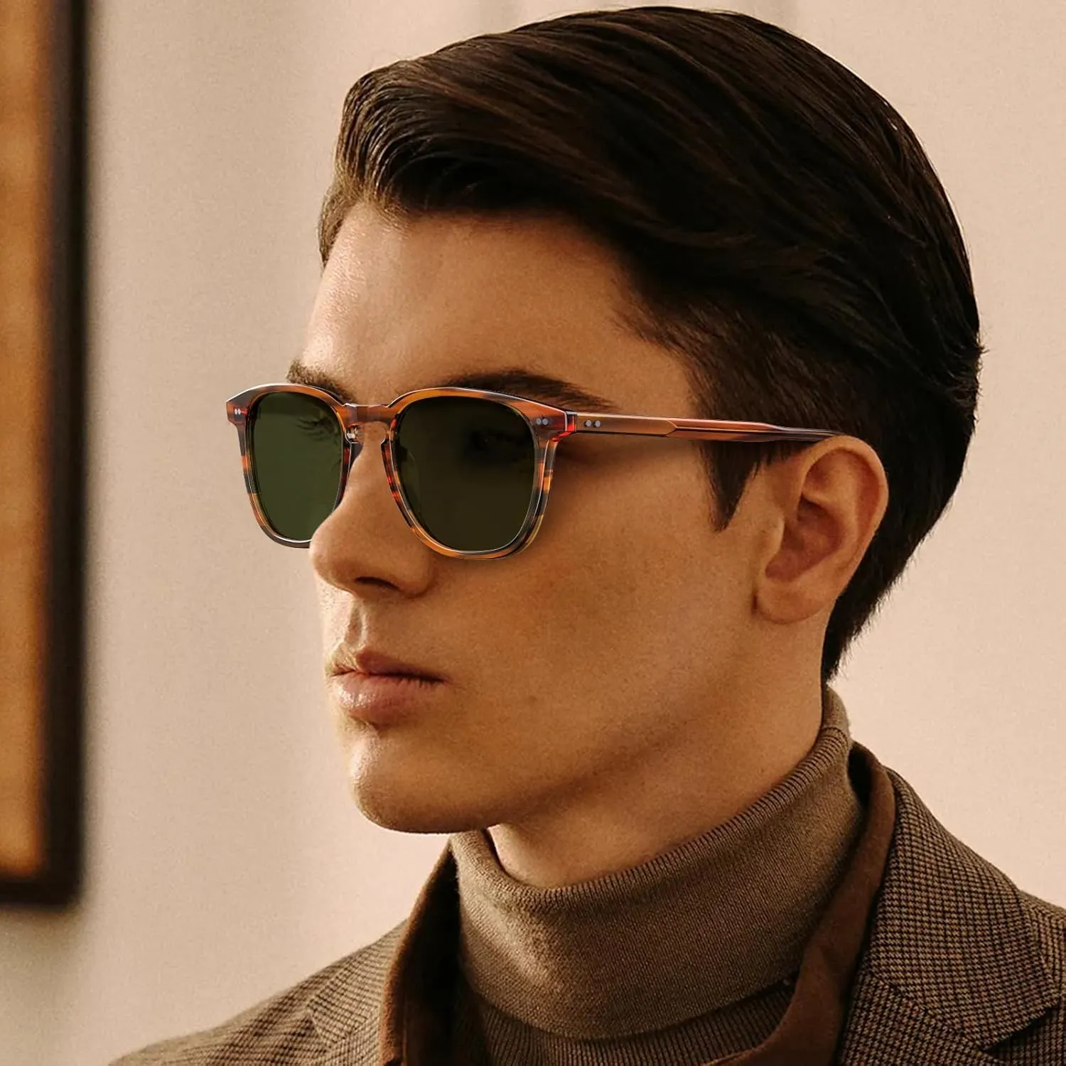 CARFIA Retro Cool Acetate Polarized Sunglasses for Men UV Protection, Outdoor Fashion Driving Eyewears Male Square Sunnies