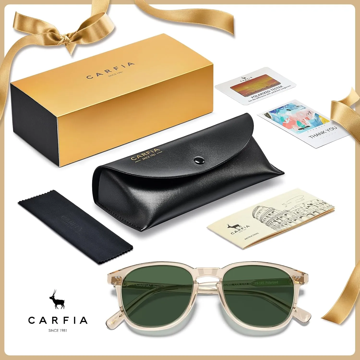 CARFIA Retro Cool Acetate Polarized Sunglasses for Men UV Protection, Outdoor Fashion Driving Eyewears Male Square Sunnies