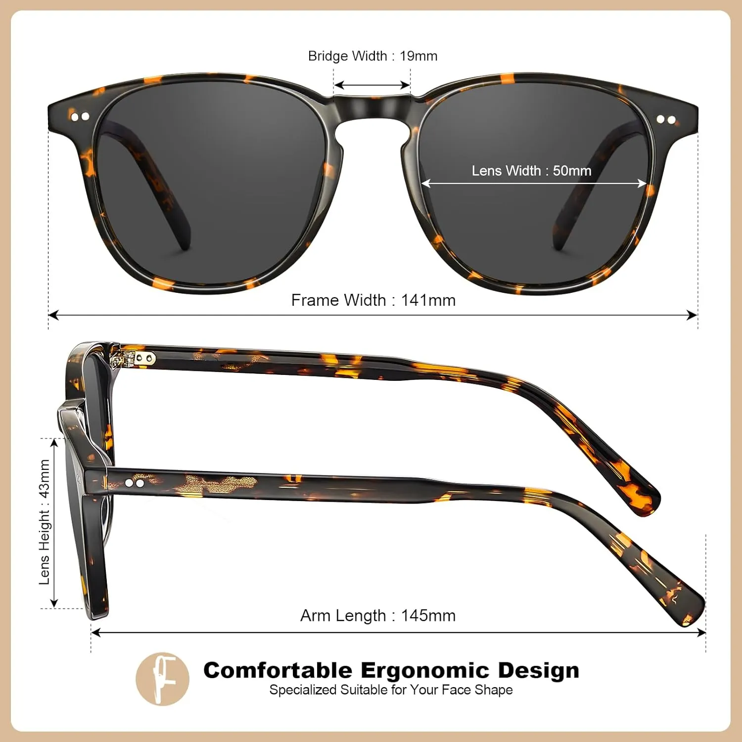 CARFIA Retro Cool Acetate Polarized Sunglasses for Men UV Protection, Outdoor Fashion Driving Eyewears Male Square Sunnies