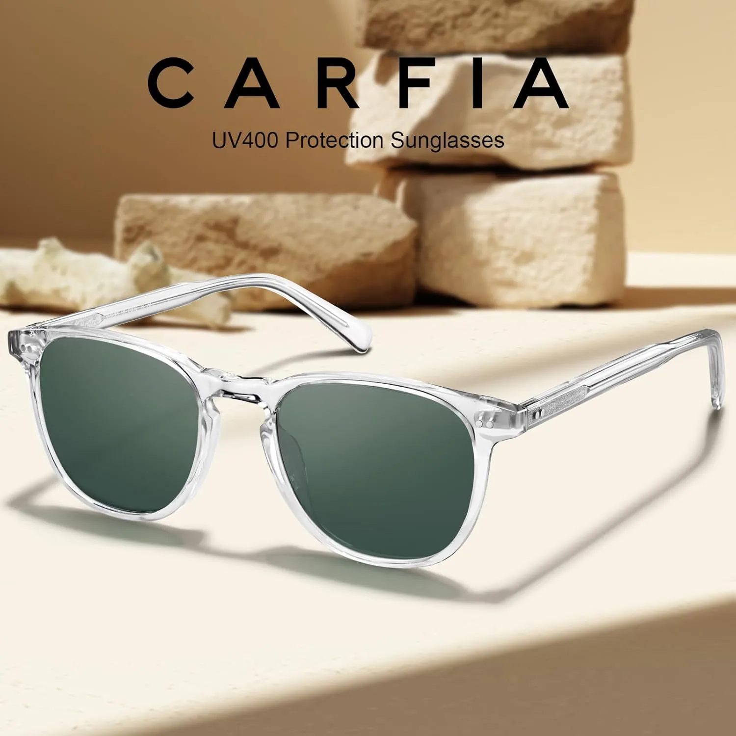 CARFIA Retro Cool Acetate Polarized Sunglasses for Men UV Protection, Outdoor Fashion Driving Eyewears Male Square Sunnies