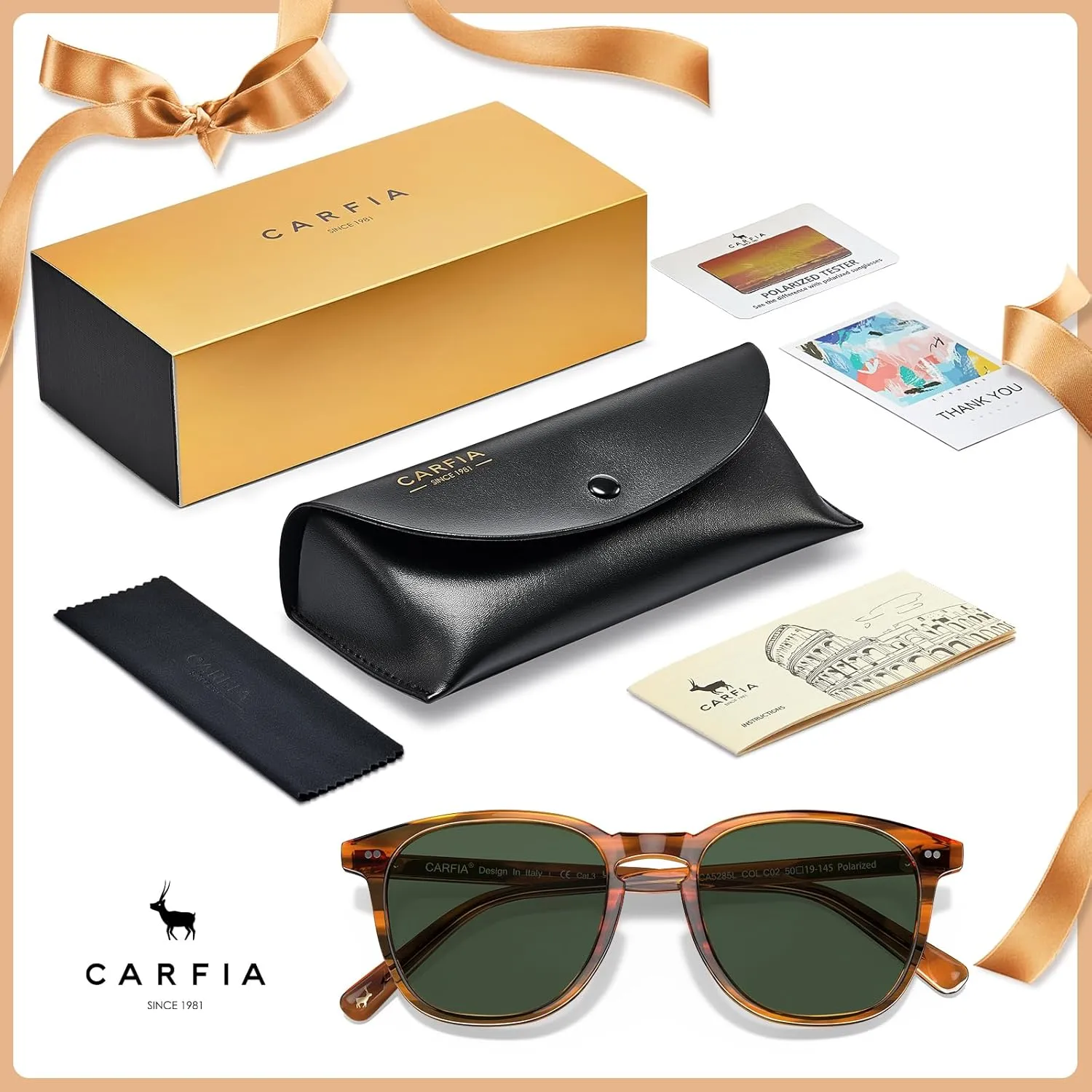 CARFIA Retro Cool Acetate Polarized Sunglasses for Men UV Protection, Outdoor Fashion Driving Eyewears Male Square Sunnies