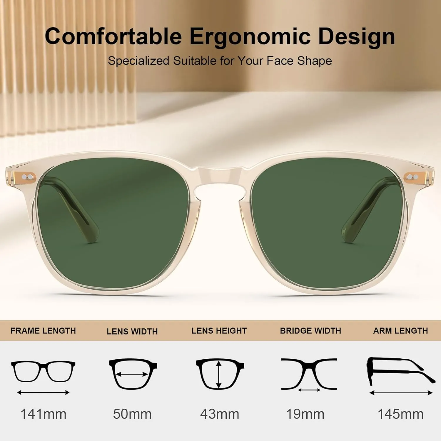 CARFIA Retro Cool Acetate Polarized Sunglasses for Men UV Protection, Outdoor Fashion Driving Eyewears Male Square Sunnies