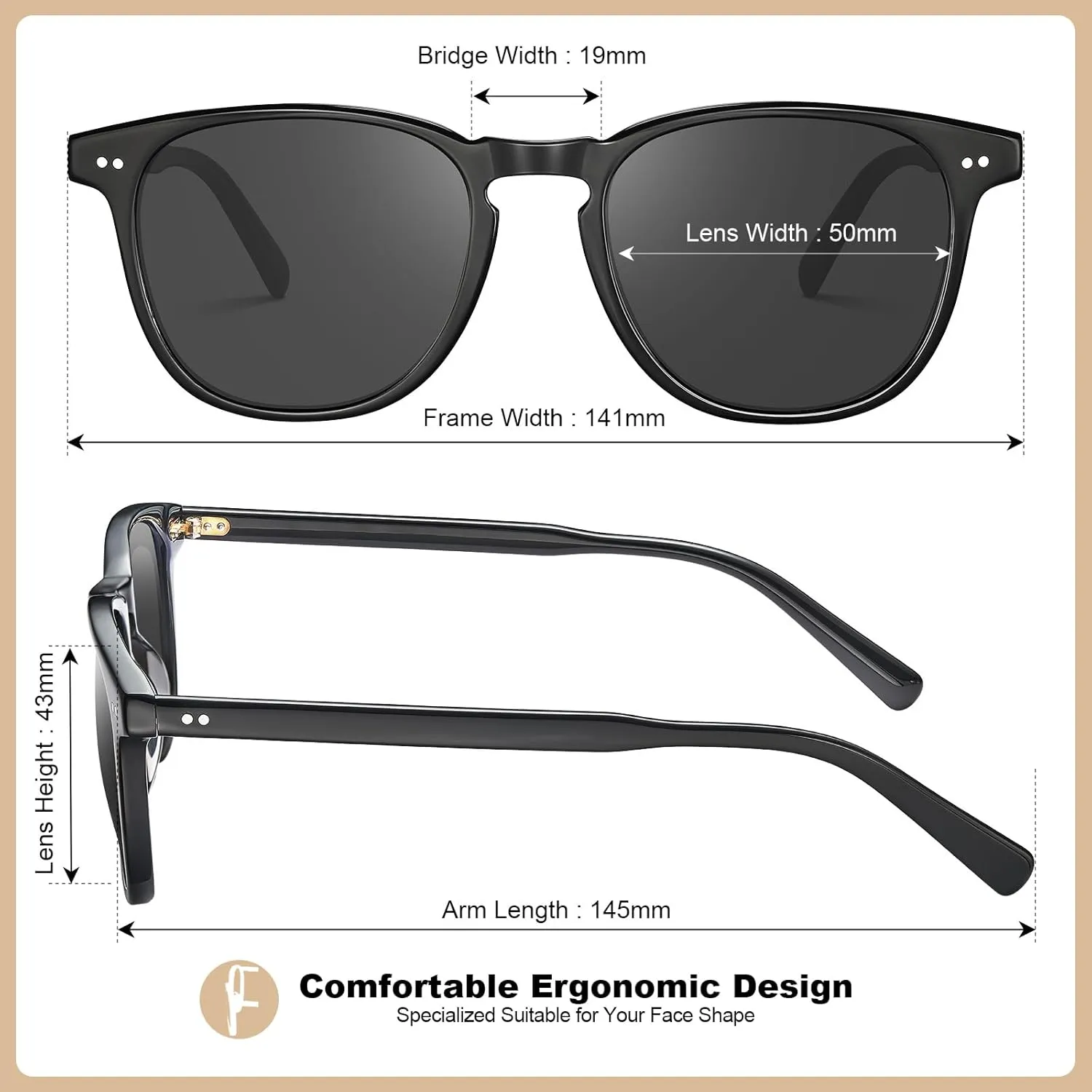CARFIA Retro Cool Acetate Polarized Sunglasses for Men UV Protection, Outdoor Fashion Driving Eyewears Male Square Sunnies