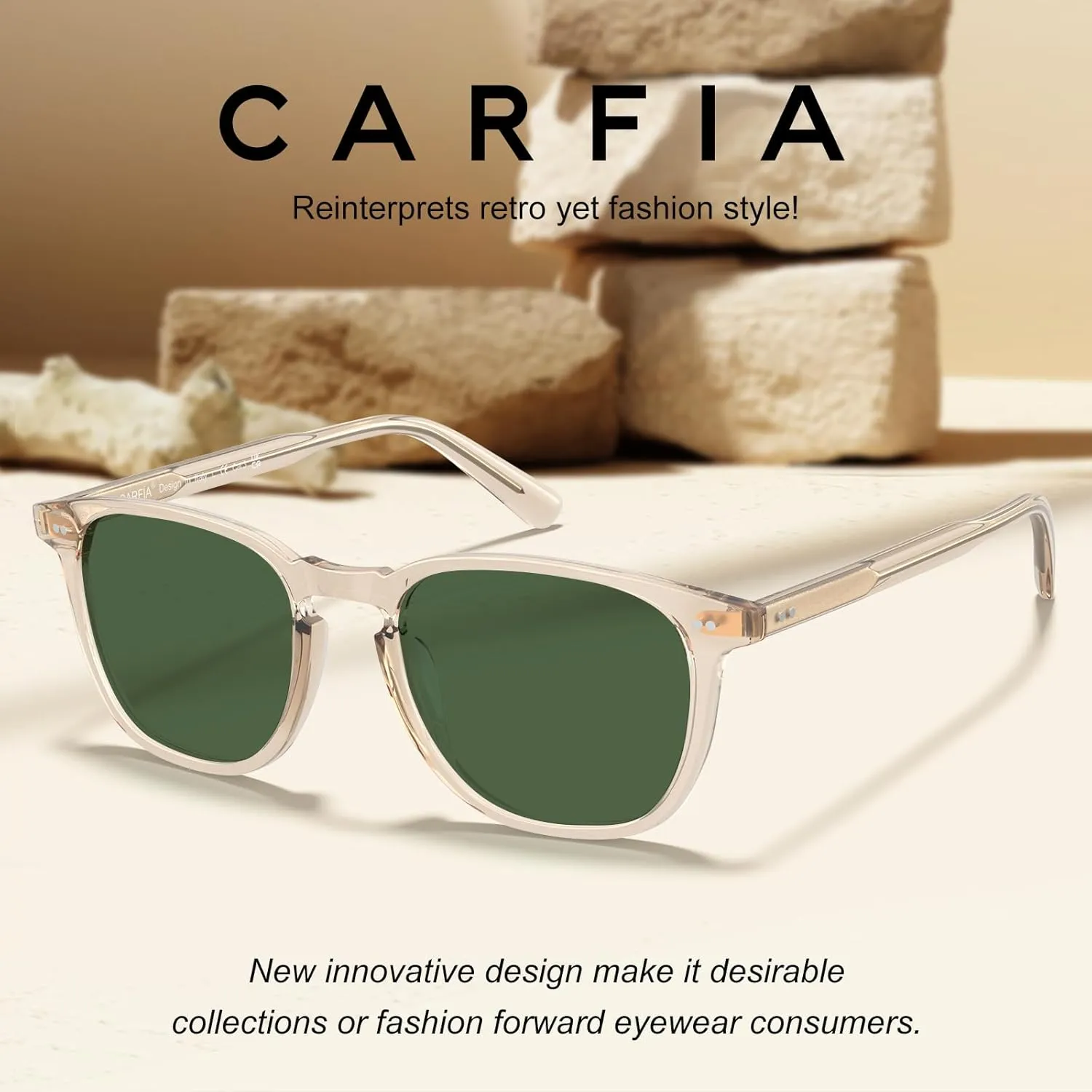 CARFIA Retro Cool Acetate Polarized Sunglasses for Men UV Protection, Outdoor Fashion Driving Eyewears Male Square Sunnies