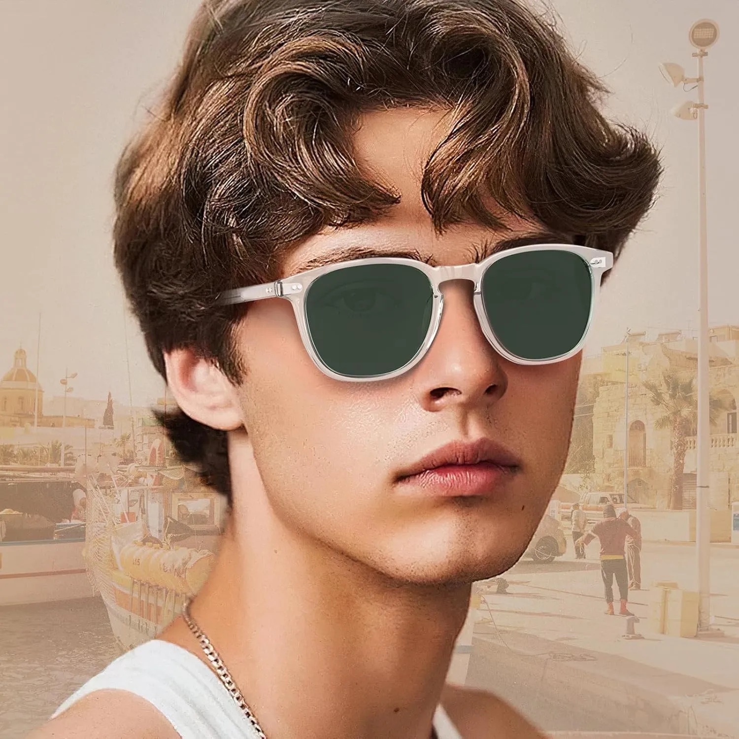 CARFIA Retro Cool Acetate Polarized Sunglasses for Men UV Protection, Outdoor Fashion Driving Eyewears Male Square Sunnies