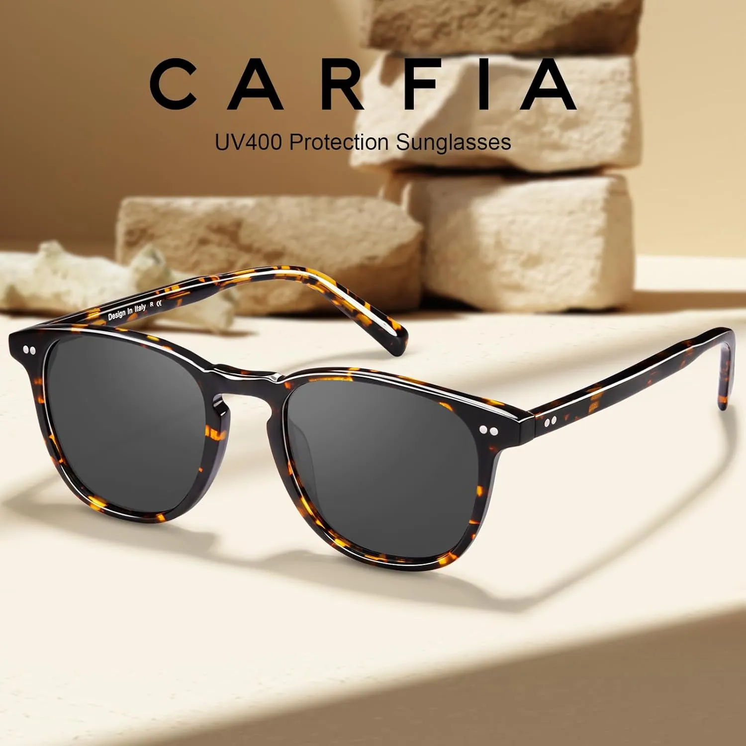 CARFIA Retro Cool Acetate Polarized Sunglasses for Men UV Protection, Outdoor Fashion Driving Eyewears Male Square Sunnies