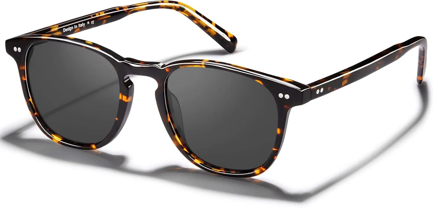 CARFIA Retro Cool Acetate Polarized Sunglasses for Men UV Protection, Outdoor Fashion Driving Eyewears Male Square Sunnies