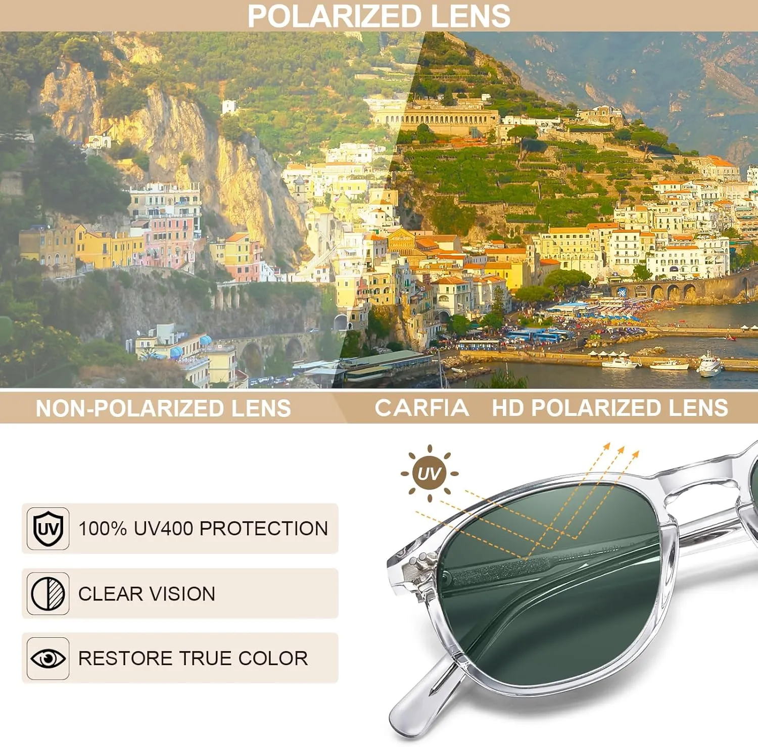 CARFIA Retro Cool Acetate Polarized Sunglasses for Men UV Protection, Outdoor Fashion Driving Eyewears Male Square Sunnies