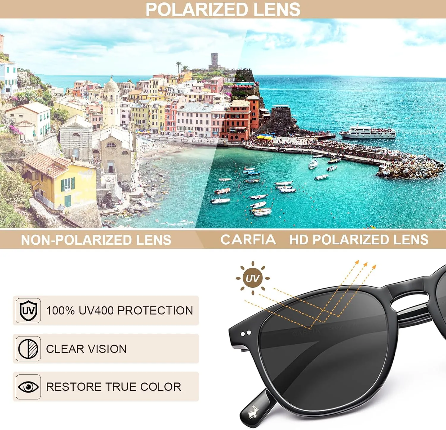 CARFIA Retro Cool Acetate Polarized Sunglasses for Men UV Protection, Outdoor Fashion Driving Eyewears Male Square Sunnies