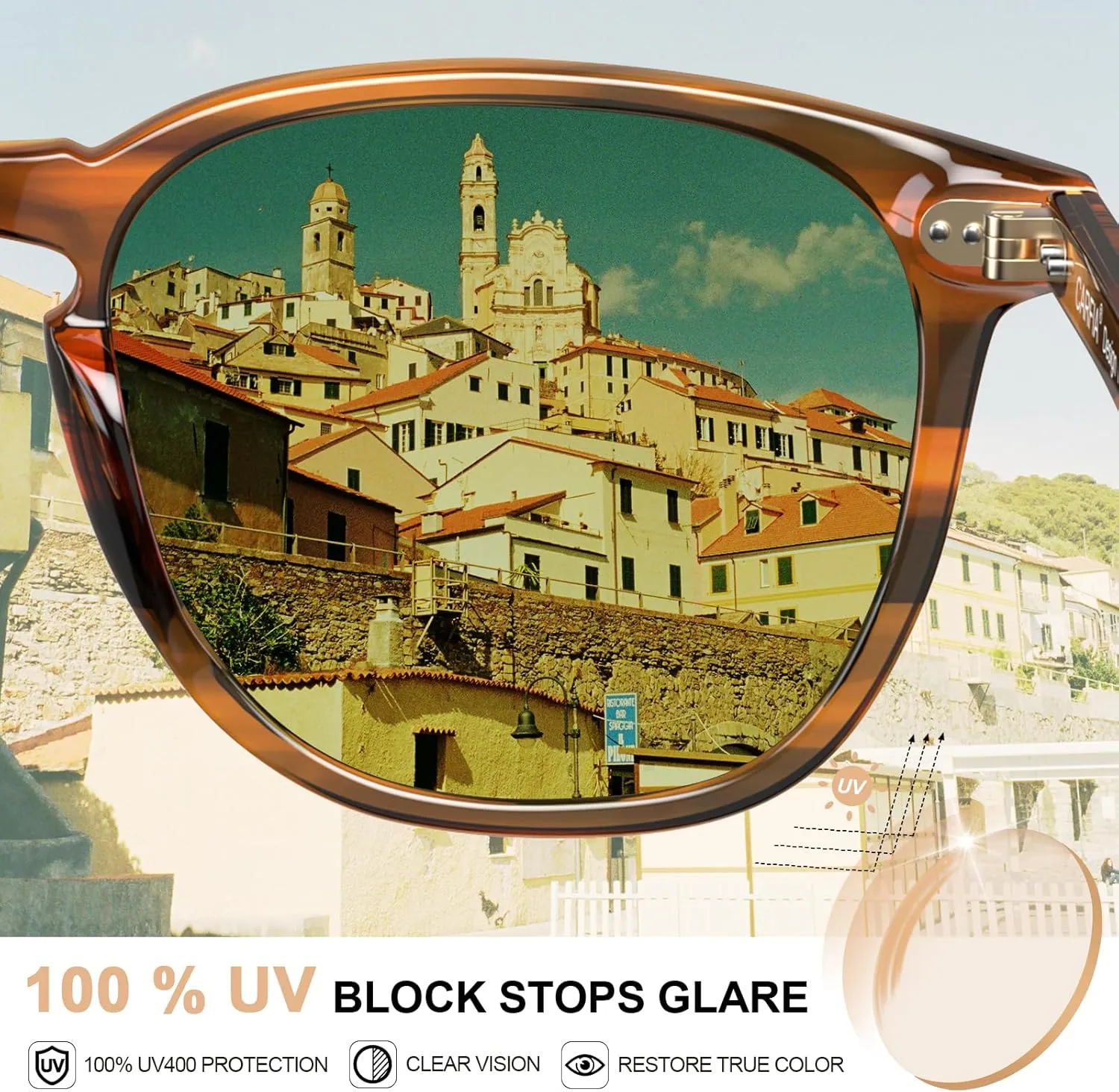 CARFIA Retro Cool Acetate Polarized Sunglasses for Men UV Protection, Outdoor Fashion Driving Eyewears Male Square Sunnies