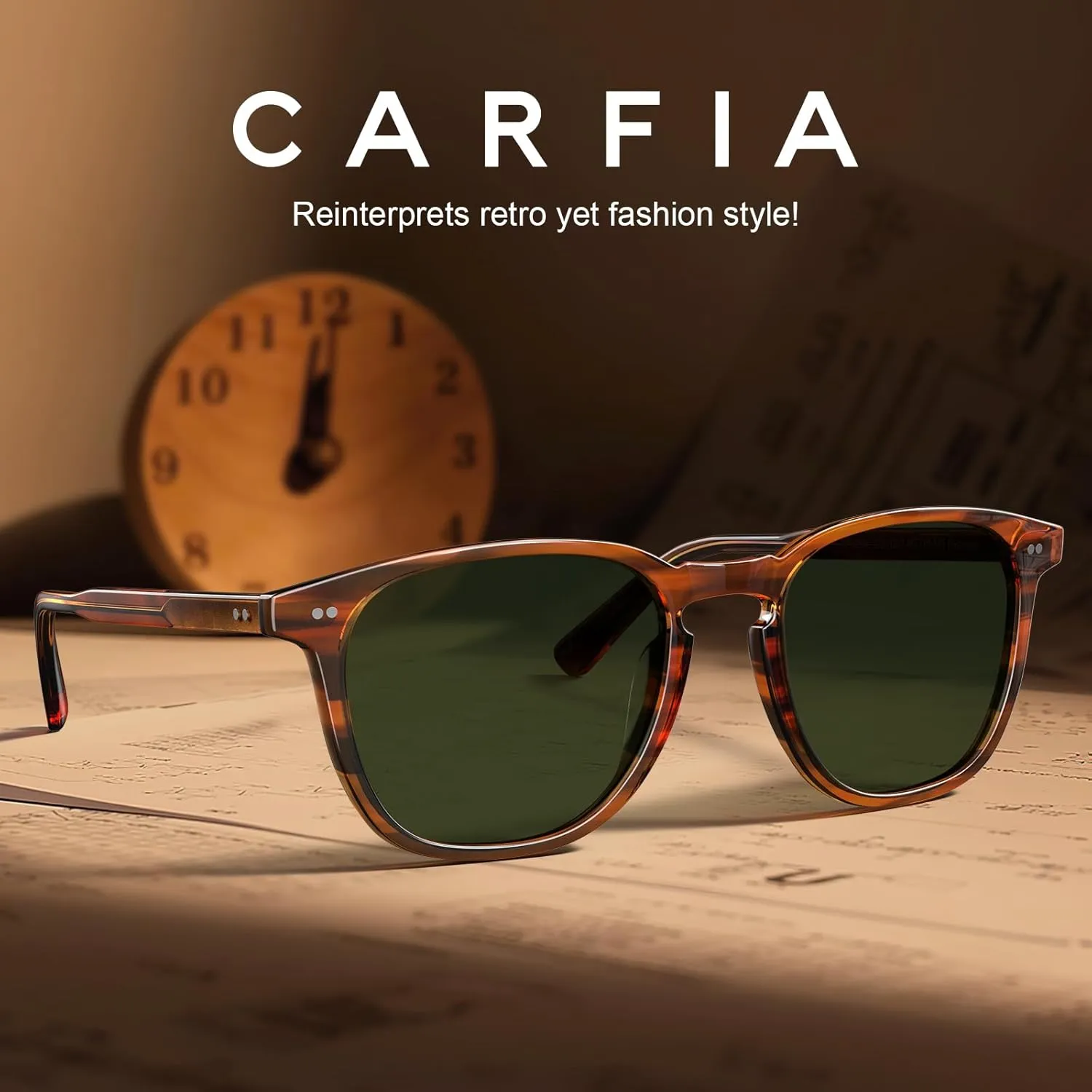 CARFIA Retro Cool Acetate Polarized Sunglasses for Men UV Protection, Outdoor Fashion Driving Eyewears Male Square Sunnies
