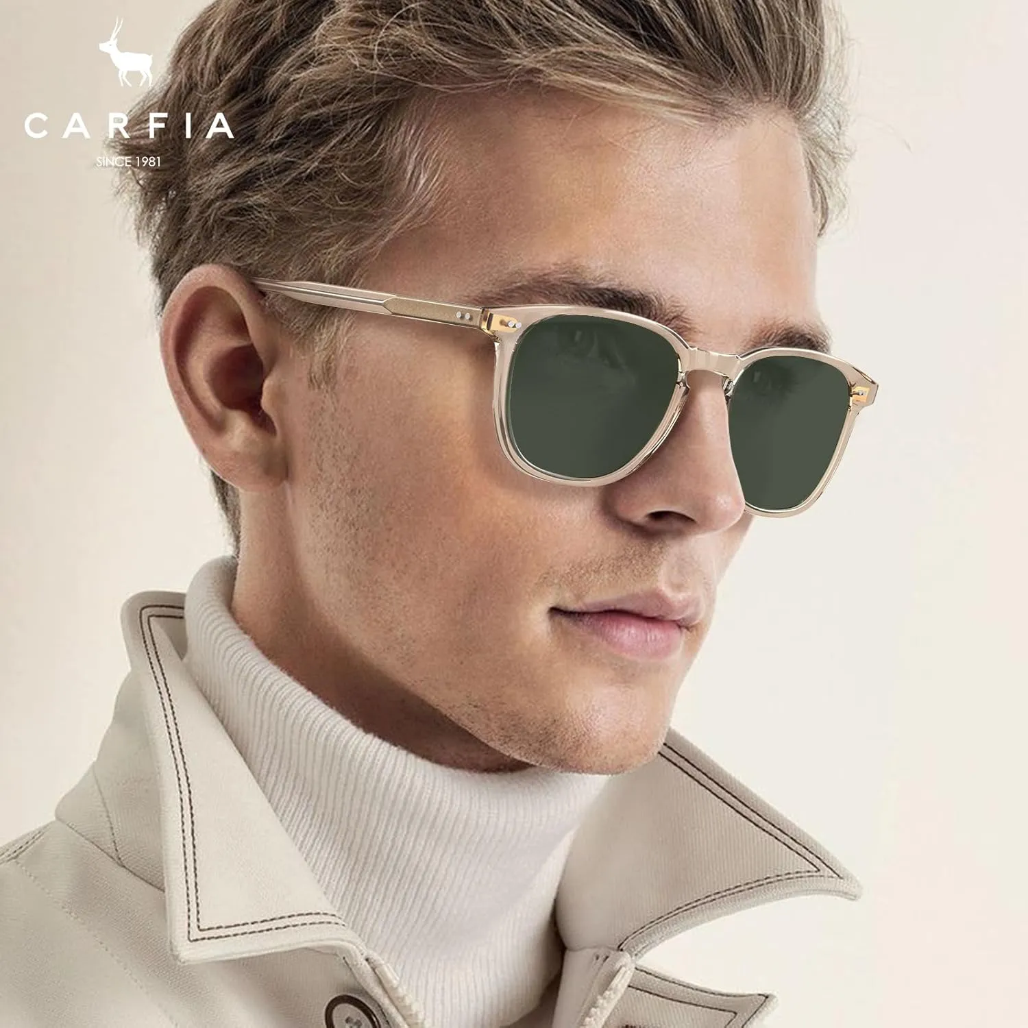 CARFIA Retro Cool Acetate Polarized Sunglasses for Men UV Protection, Outdoor Fashion Driving Eyewears Male Square Sunnies