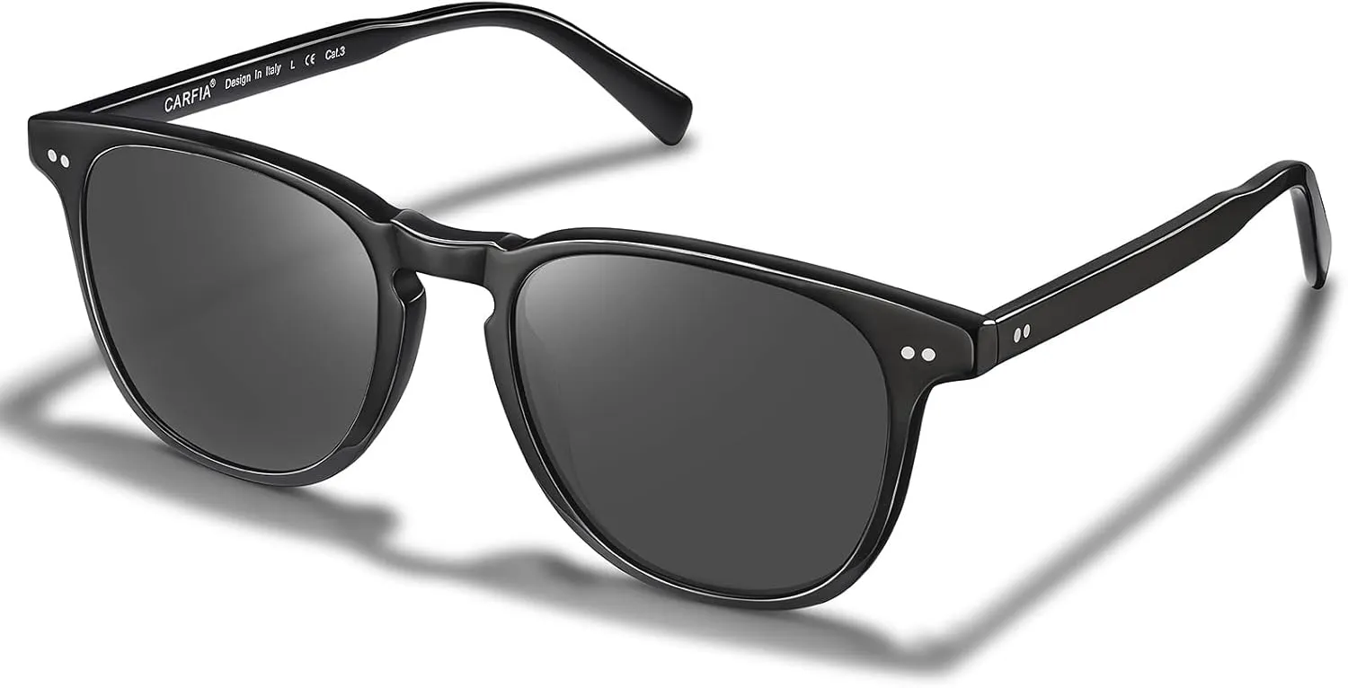 CARFIA Retro Cool Acetate Polarized Sunglasses for Men UV Protection, Outdoor Fashion Driving Eyewears Male Square Sunnies