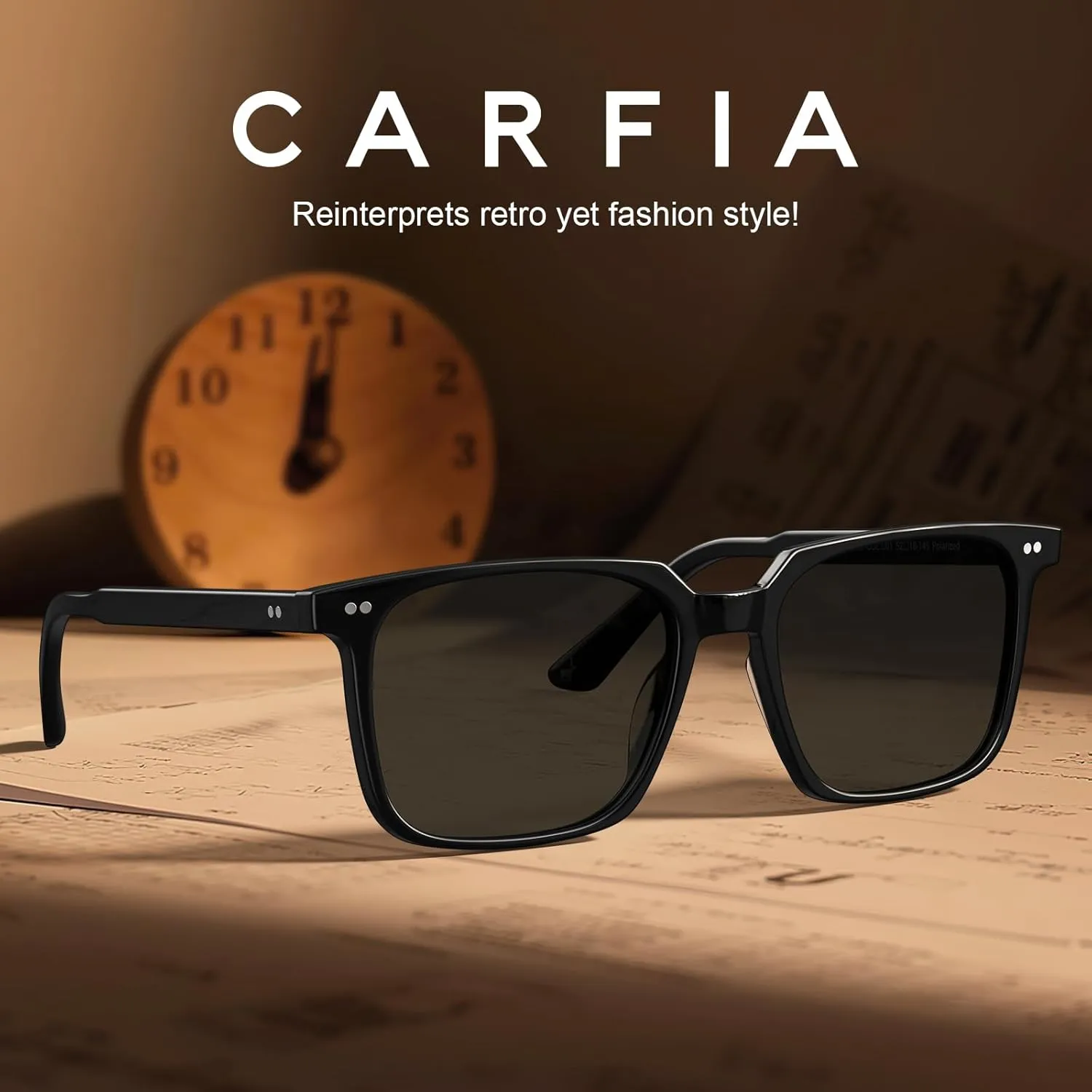 CARFIA Retro Cool Acetate Sunglasses for Men Polarized UV Protection, Trendy Square Male Sunnies Outdoor Driving Eyewears