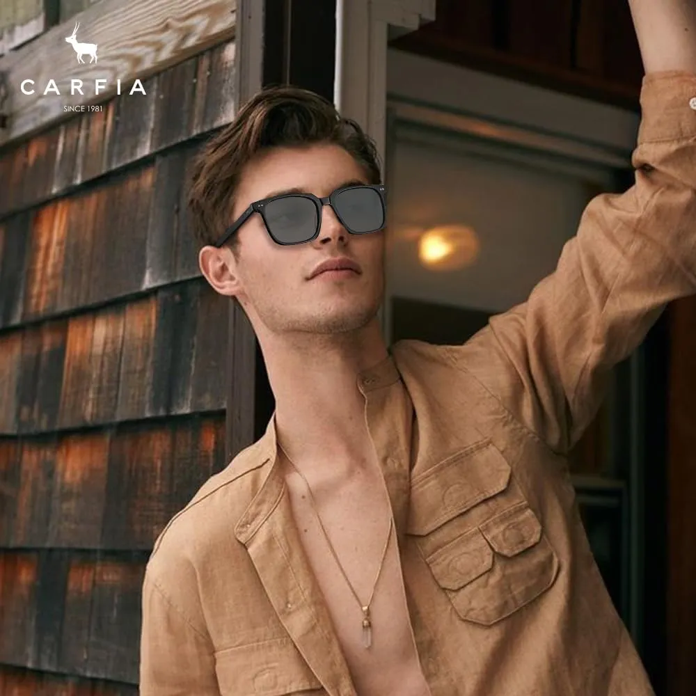 CARFIA Retro Cool Acetate Sunglasses for Men Polarized UV Protection, Trendy Square Male Sunnies Outdoor Driving Eyewears