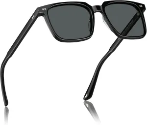 CARFIA Retro Cool Acetate Sunglasses for Men Polarized UV Protection, Trendy Square Male Sunnies Outdoor Driving Eyewears