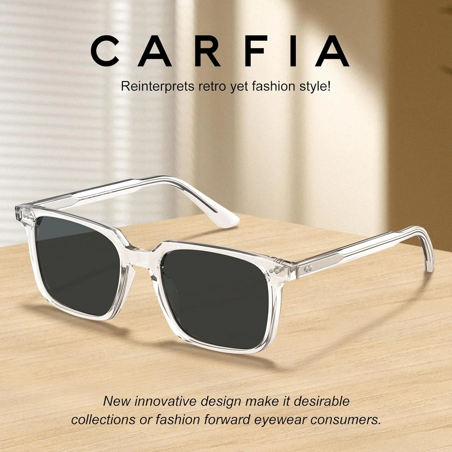 CARFIA Retro Cool Acetate Sunglasses for Men Polarized UV Protection, Trendy Square Male Sunnies Outdoor Driving Eyewears