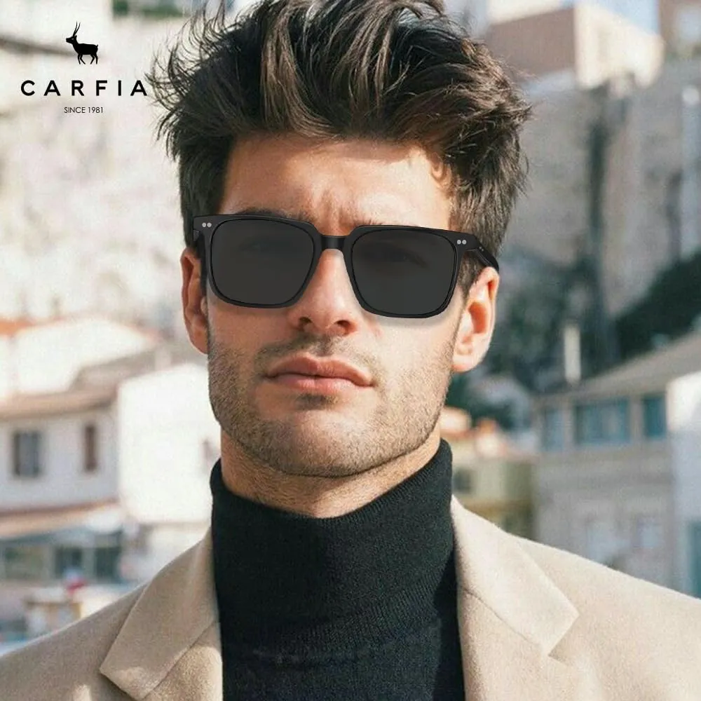 CARFIA Retro Cool Acetate Sunglasses for Men Polarized UV Protection, Trendy Square Male Sunnies Outdoor Driving Eyewears