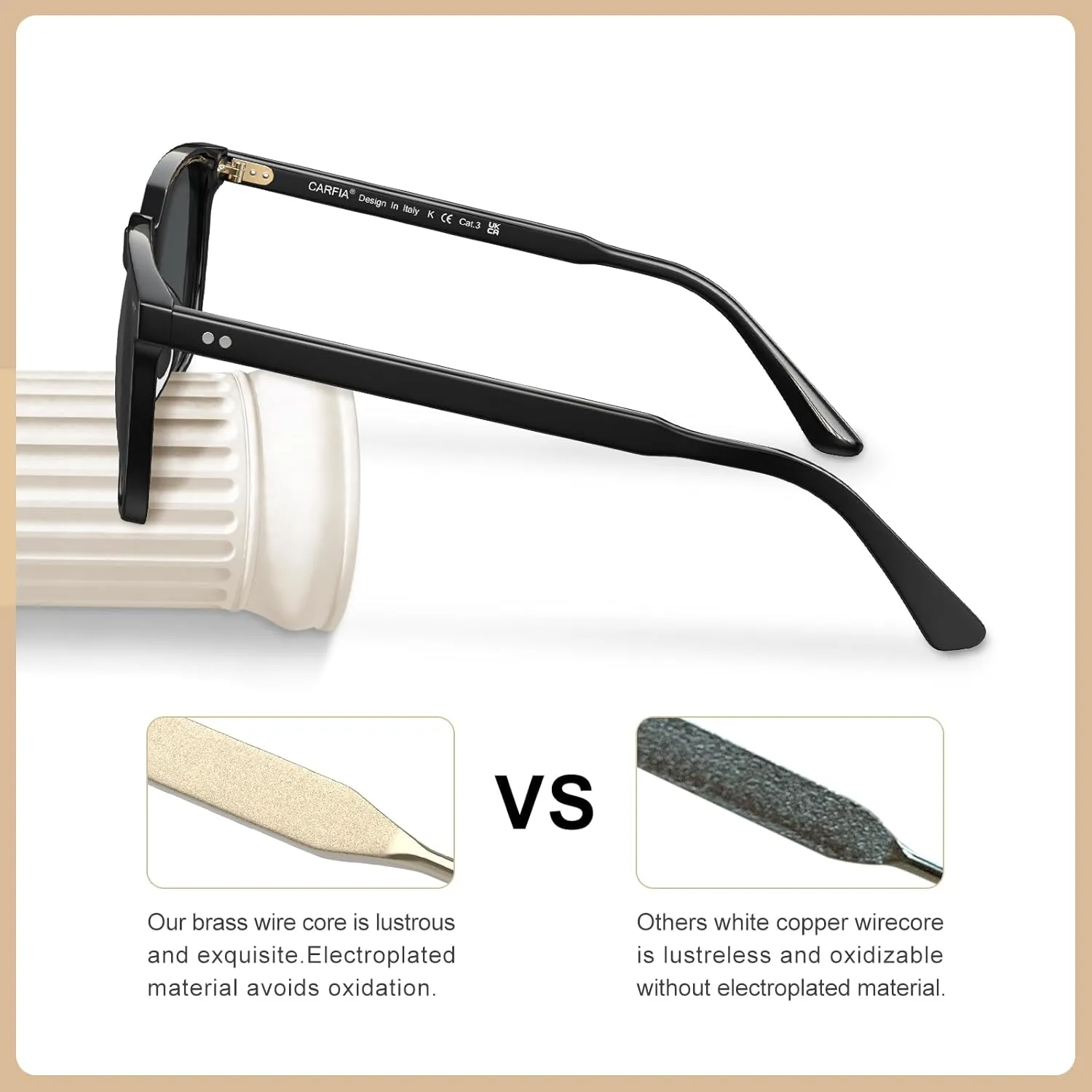 CARFIA Retro Cool Acetate Sunglasses for Men Polarized UV Protection, Trendy Square Male Sunnies Outdoor Driving Eyewears