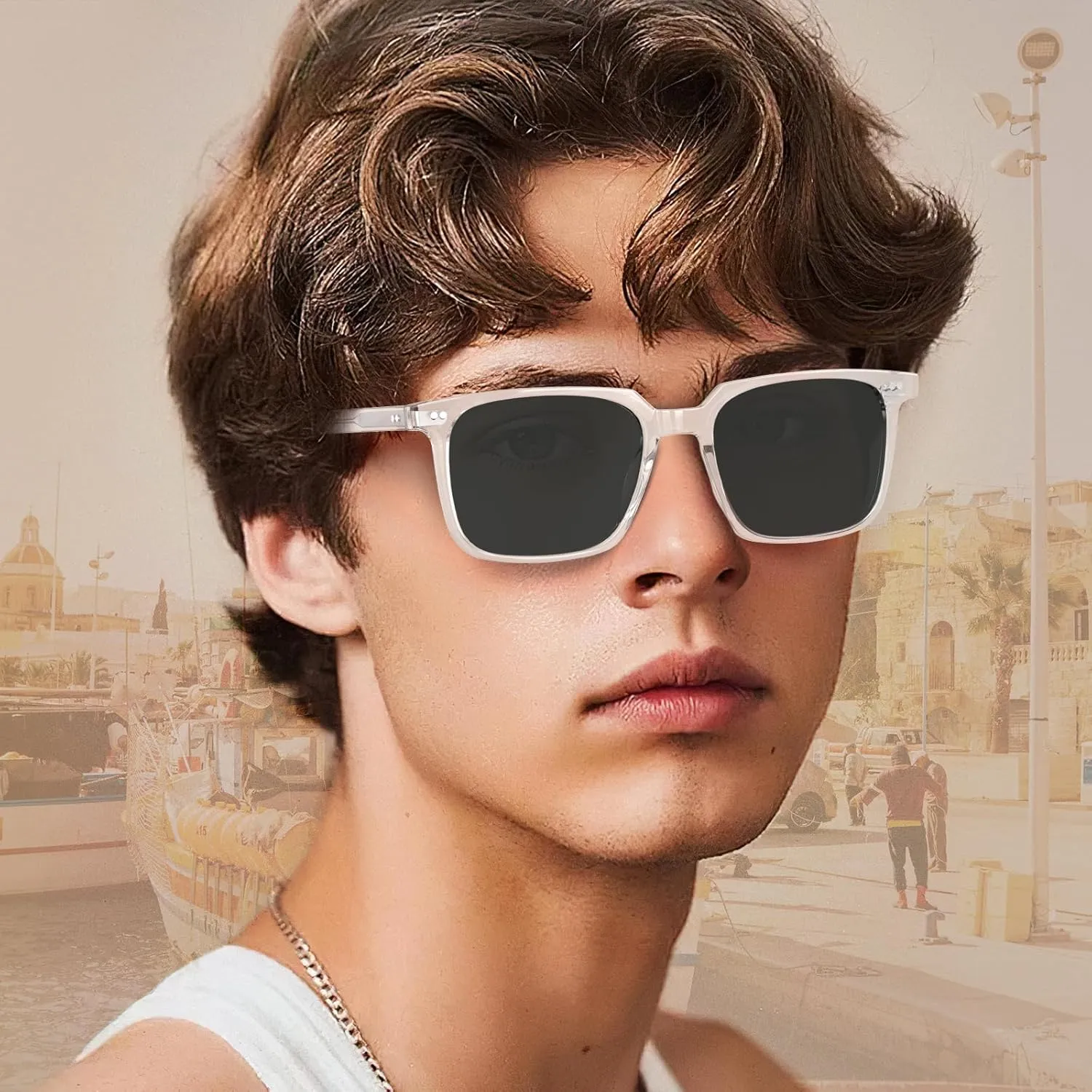 CARFIA Retro Cool Acetate Sunglasses for Men Polarized UV Protection, Trendy Square Male Sunnies Outdoor Driving Eyewears