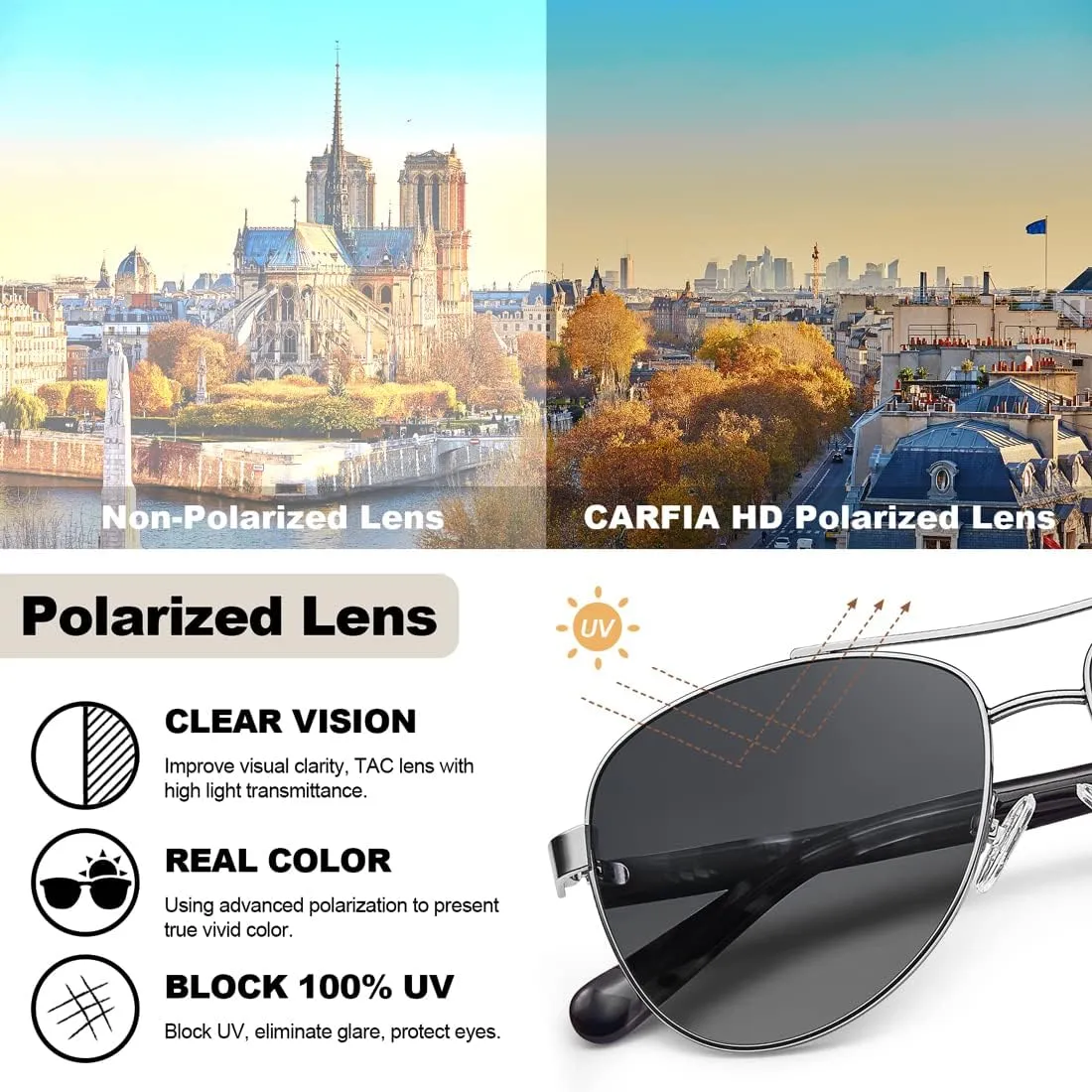 CARFIA Retro Trendy Pilot Sunglasses for Women Polarized UV Protection, Lightweight Outdoor Driving Lady Sunnies Metal Frame