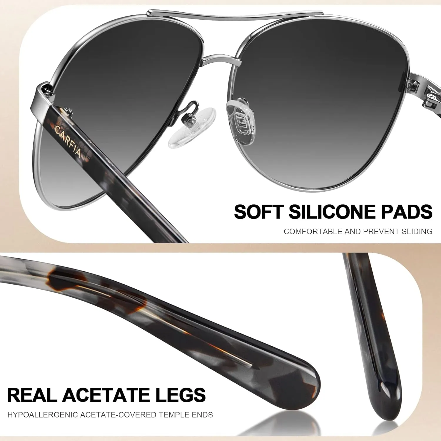 CARFIA Retro Trendy Pilot Sunglasses for Women Polarized UV Protection, Lightweight Outdoor Driving Lady Sunnies Metal Frame