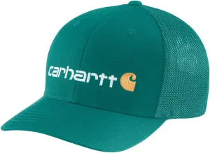 Carhartt Men's Rugged Flex Fitted Canvas Mesh-Back Logo Graphic Cap