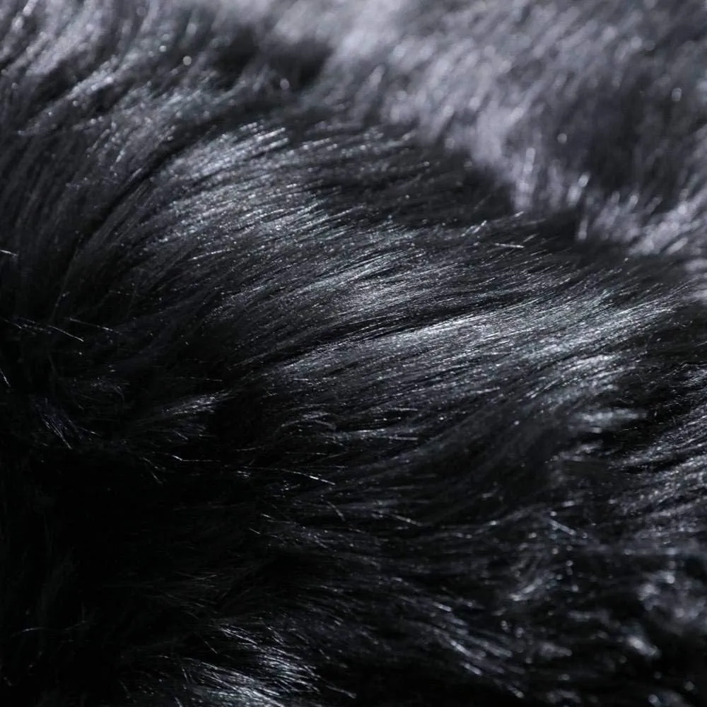 Carvapet Fluffy Shaggy Soft Faux Sheepskin Fur Area Rugs Floor Mat Chair Sofa Cover Beside Carpet for Bedroom Living Room, 2ft x 3ft, Black