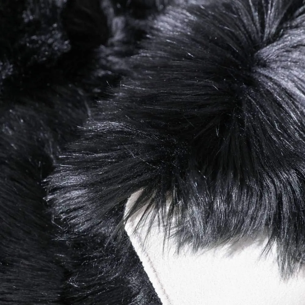 Carvapet Fluffy Shaggy Soft Faux Sheepskin Fur Area Rugs Floor Mat Chair Sofa Cover Beside Carpet for Bedroom Living Room, 2ft x 3ft, Black