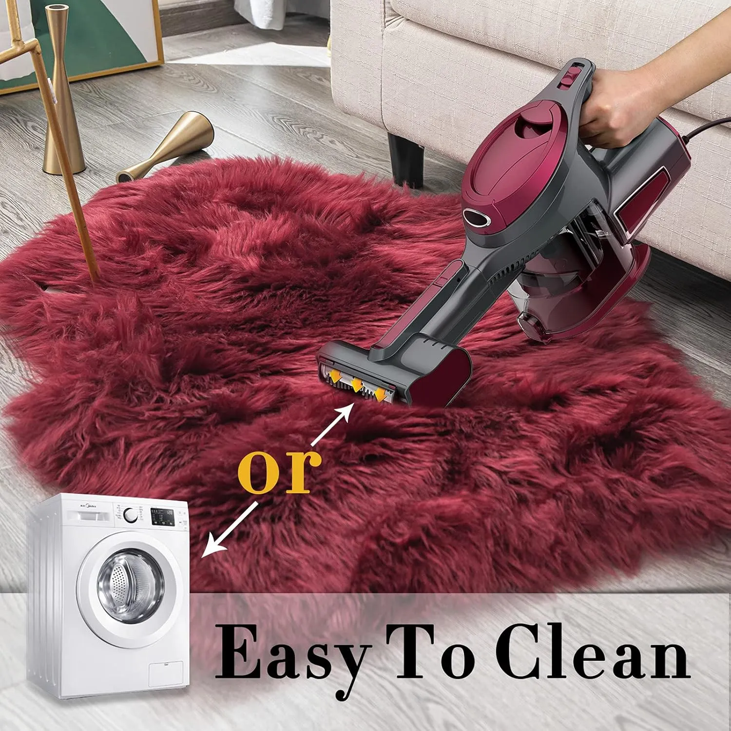 Carvapet Luxury Soft Faux Sheepskin Fur Chair Couch Cover Area Rug Bedroom Floor Sofa Living Room (2 x 3 ft, Burgundy)