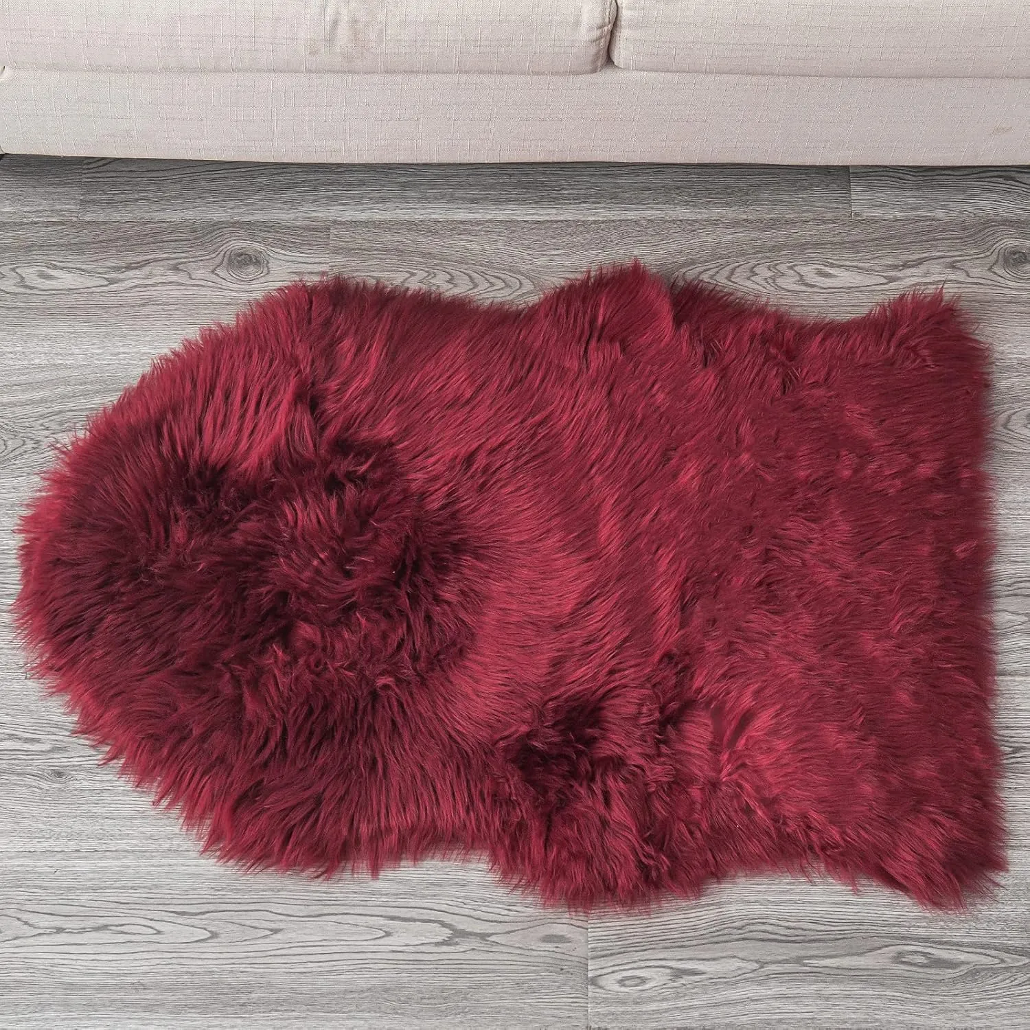 Carvapet Luxury Soft Faux Sheepskin Fur Chair Couch Cover Area Rug Bedroom Floor Sofa Living Room (2 x 3 ft, Burgundy)
