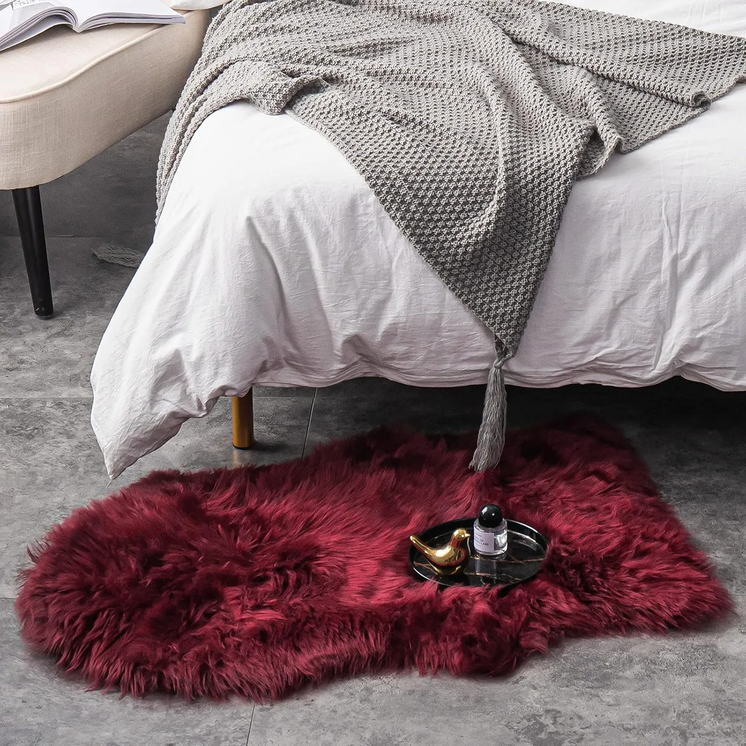 Carvapet Luxury Soft Faux Sheepskin Fur Chair Couch Cover Area Rug Bedroom Floor Sofa Living Room (2 x 3 ft, Burgundy)