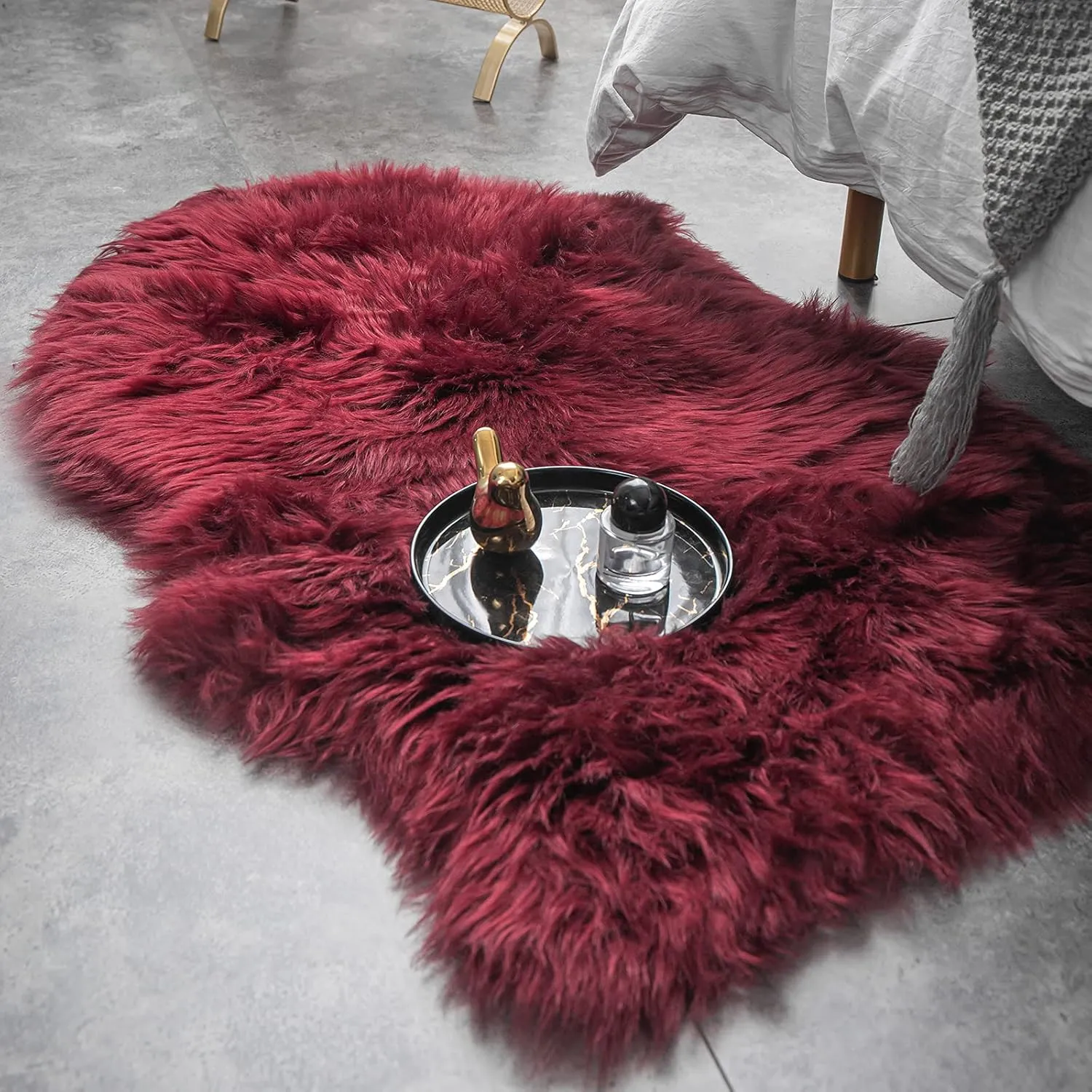 Carvapet Luxury Soft Faux Sheepskin Fur Chair Couch Cover Area Rug Bedroom Floor Sofa Living Room (2 x 3 ft, Burgundy)