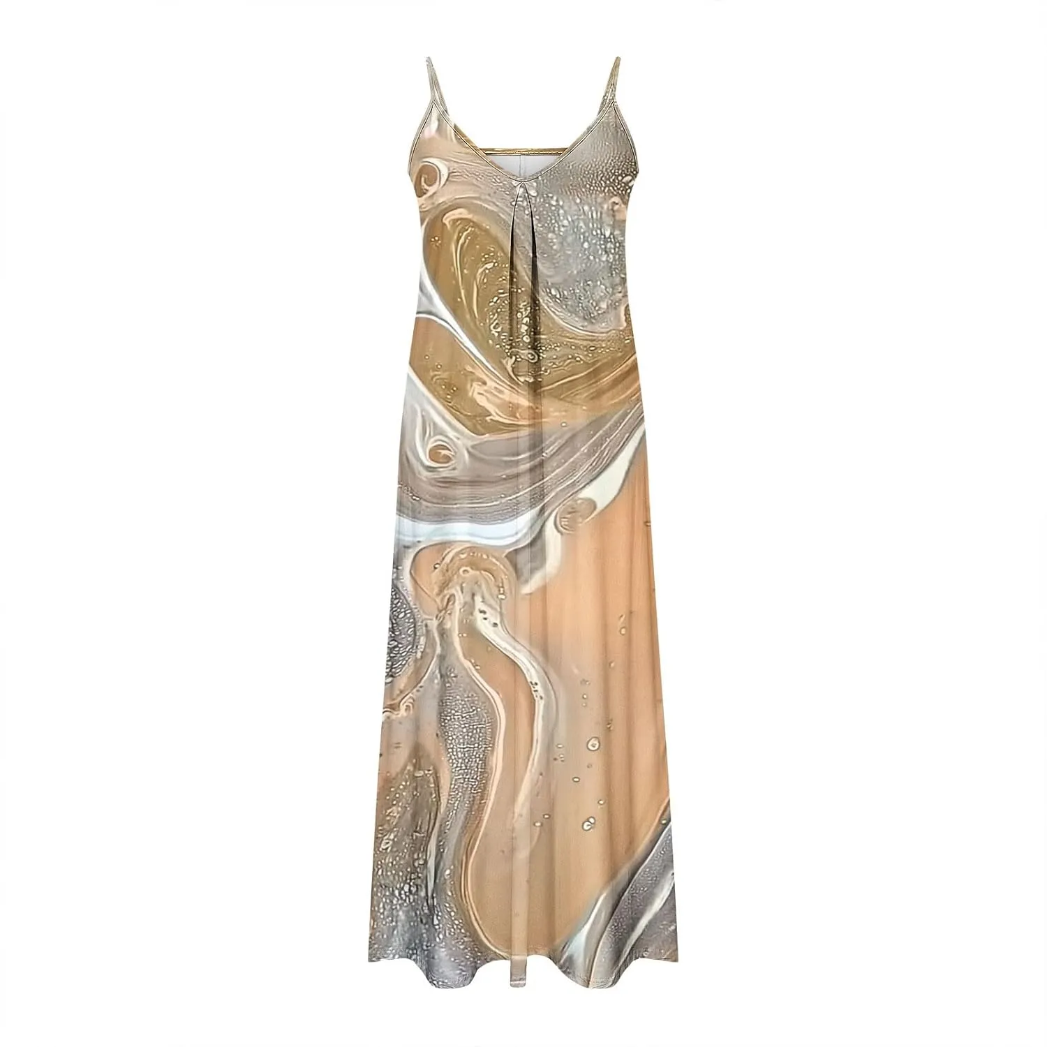 Casual Maxi Skirts for Women Summer Flower Prints A-line Long Dress Comfy Straps V Neck Dresses Daily Outdoor Wear