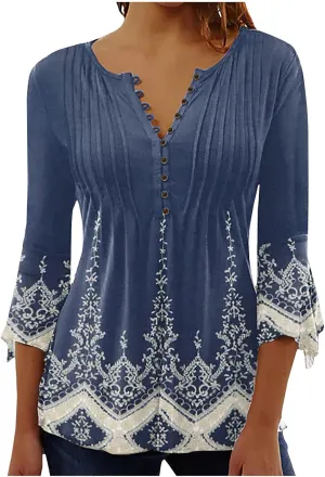Ceboyel Womens Elbow Sleeve Henley Shirt Button Up Tunic Tops Short Sleeve Dressy Casual Tee T-Shirt Ladies Spring Blouses