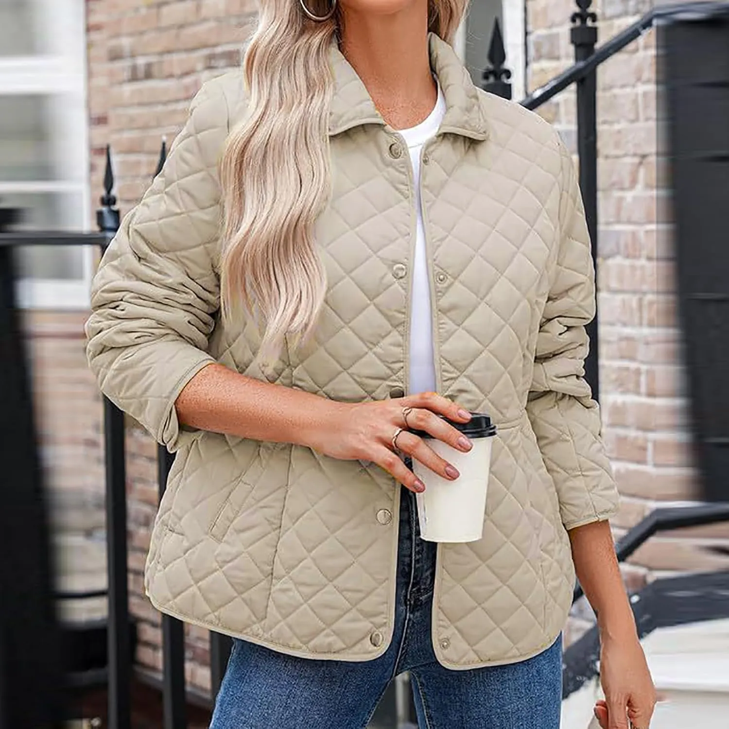 Ceboyel Women'S Quilted Barn Jackets 2024 Trendy Puffy Coats Quilted Bomber Jacket Lightweight Warm Winter Outerwear Clothing