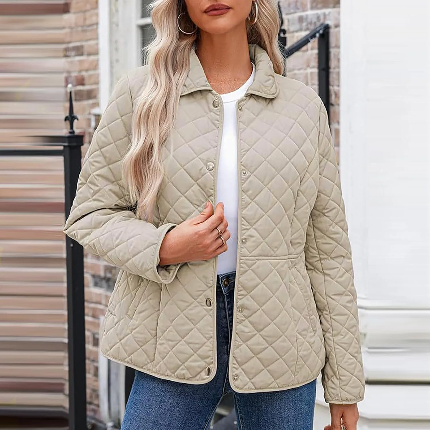 Ceboyel Women'S Quilted Barn Jackets 2024 Trendy Puffy Coats Quilted Bomber Jacket Lightweight Warm Winter Outerwear Clothing