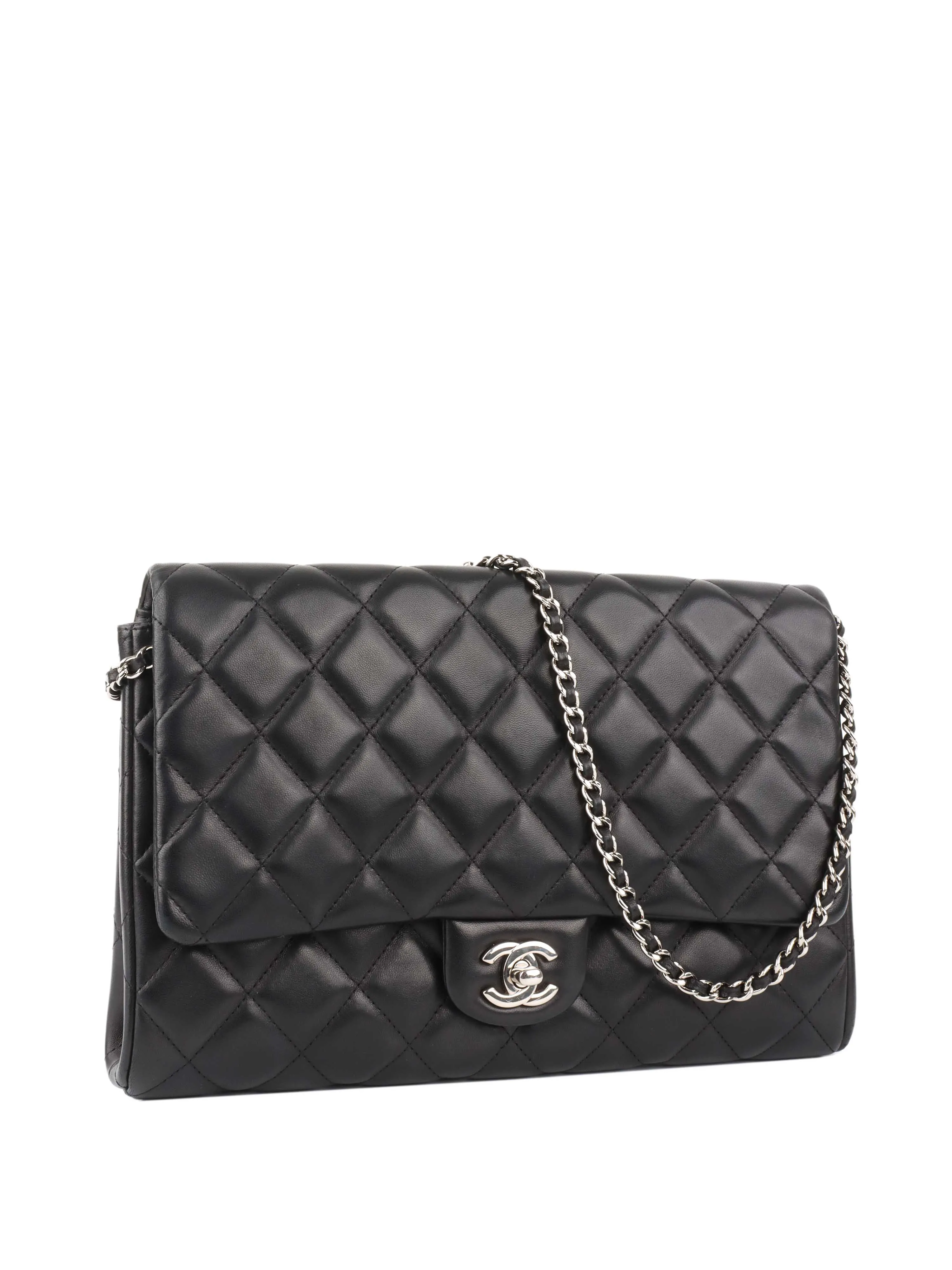 Chanel Black Lambskin Shoulder Clutch.